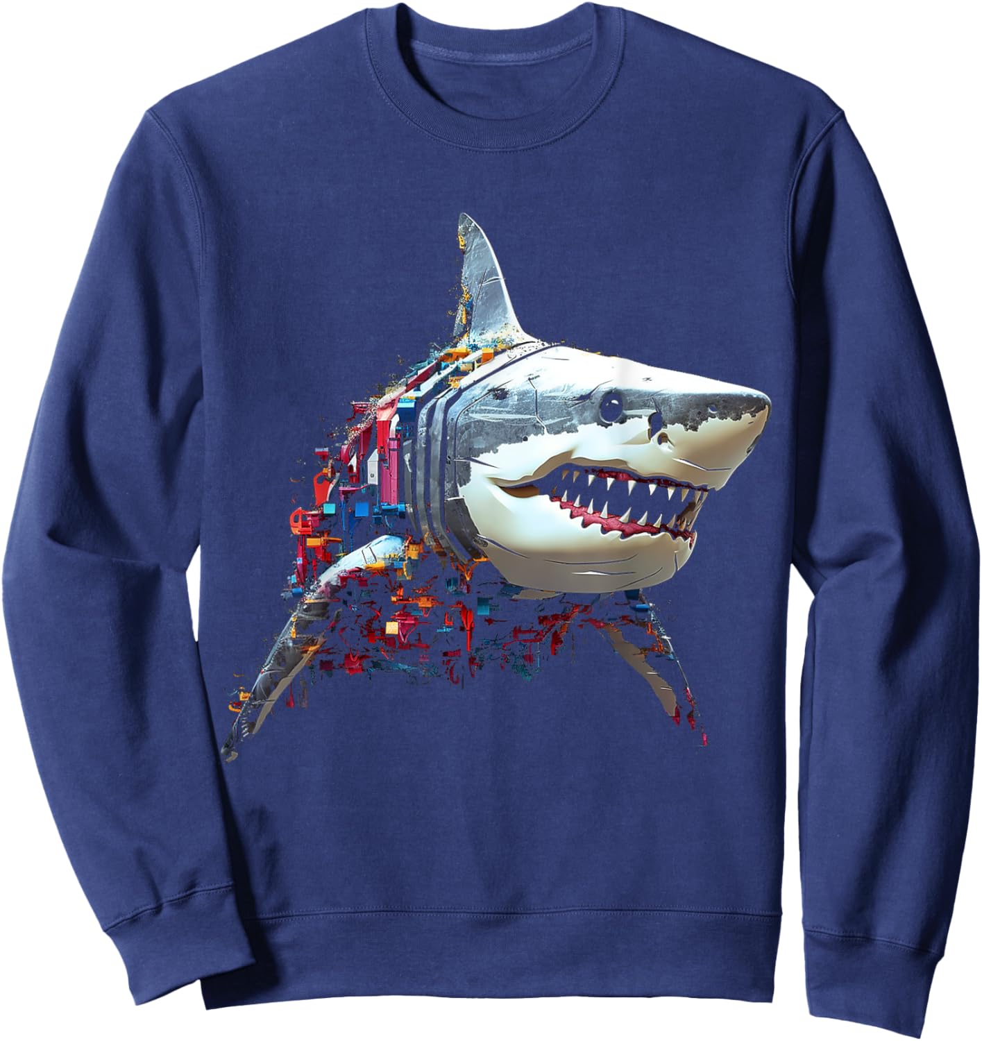 Shark Colorful Art Abstract Animal Polygon Graphic Shark Sweatshirt - Sweatshirt | Navy