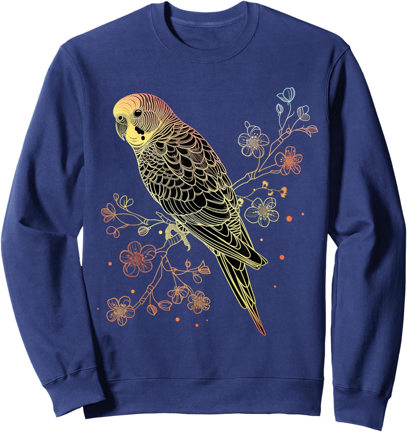 Budgie Parakeet Bird Mom Budgerigar Parrot Vintage Flower Sweatshirt - Sweatshirt | Navy