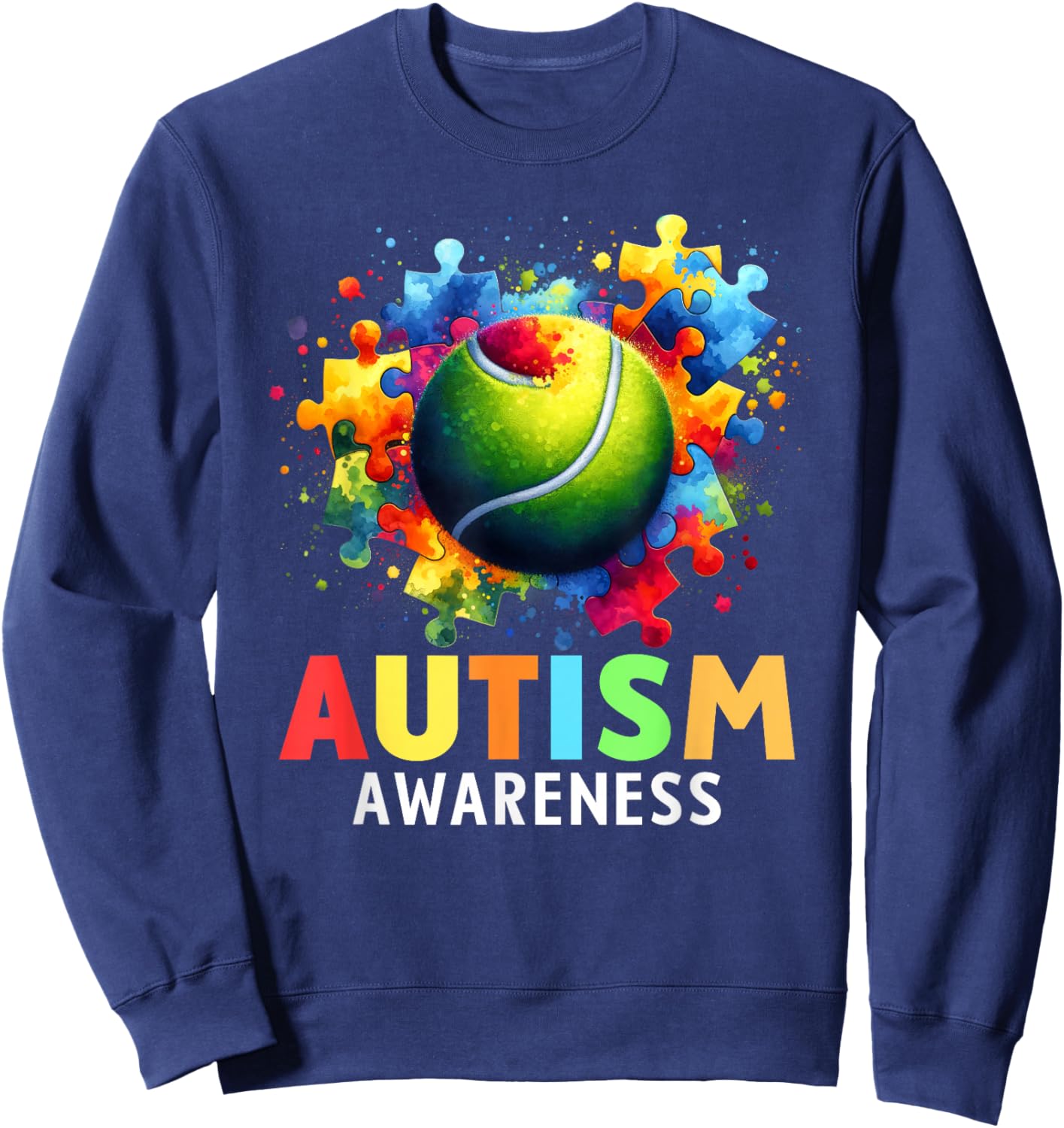 Autism Tennis Ball Autistic Autism Awareness Colorful Sweatshirt - Sweatshirt | Navy