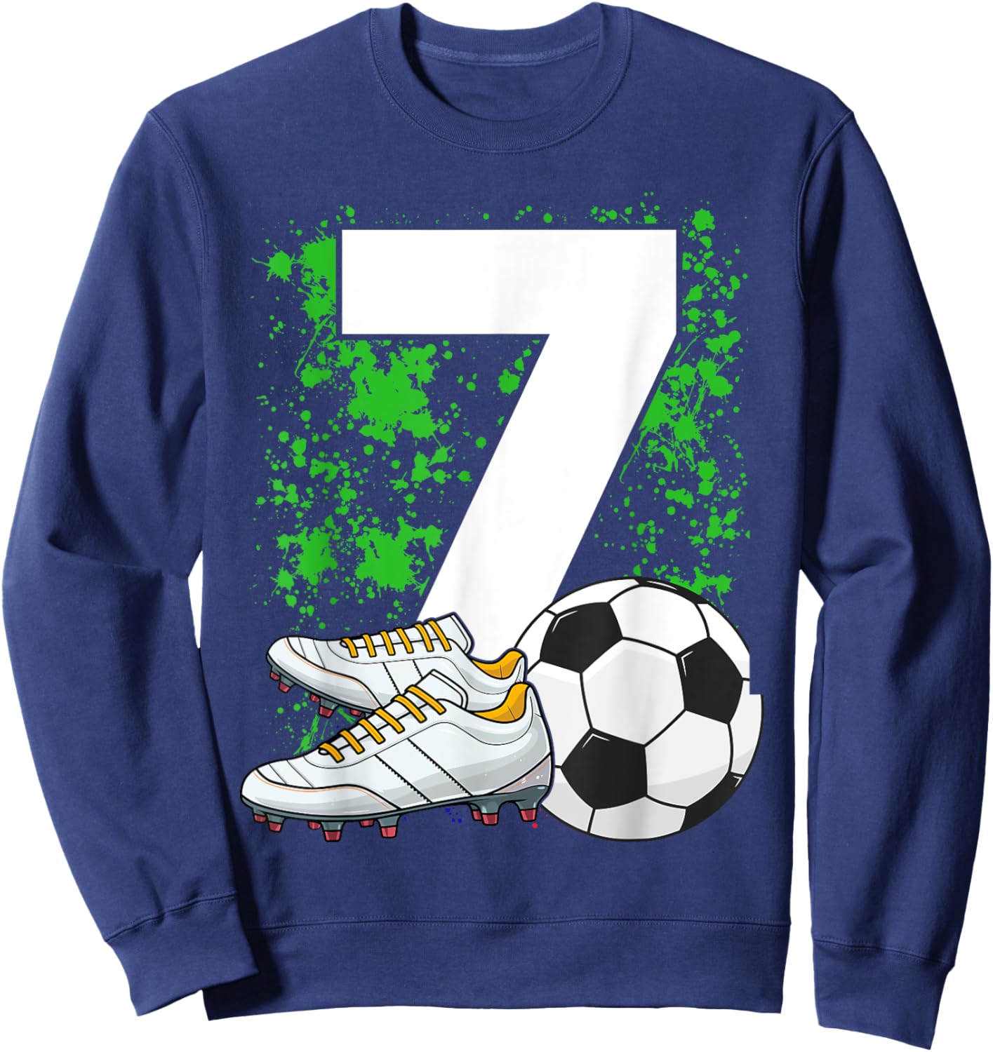 7th Birthday Boys 7 Years Soccer Football Player Birthday Sweatshirt - Sweatshirt | Navy