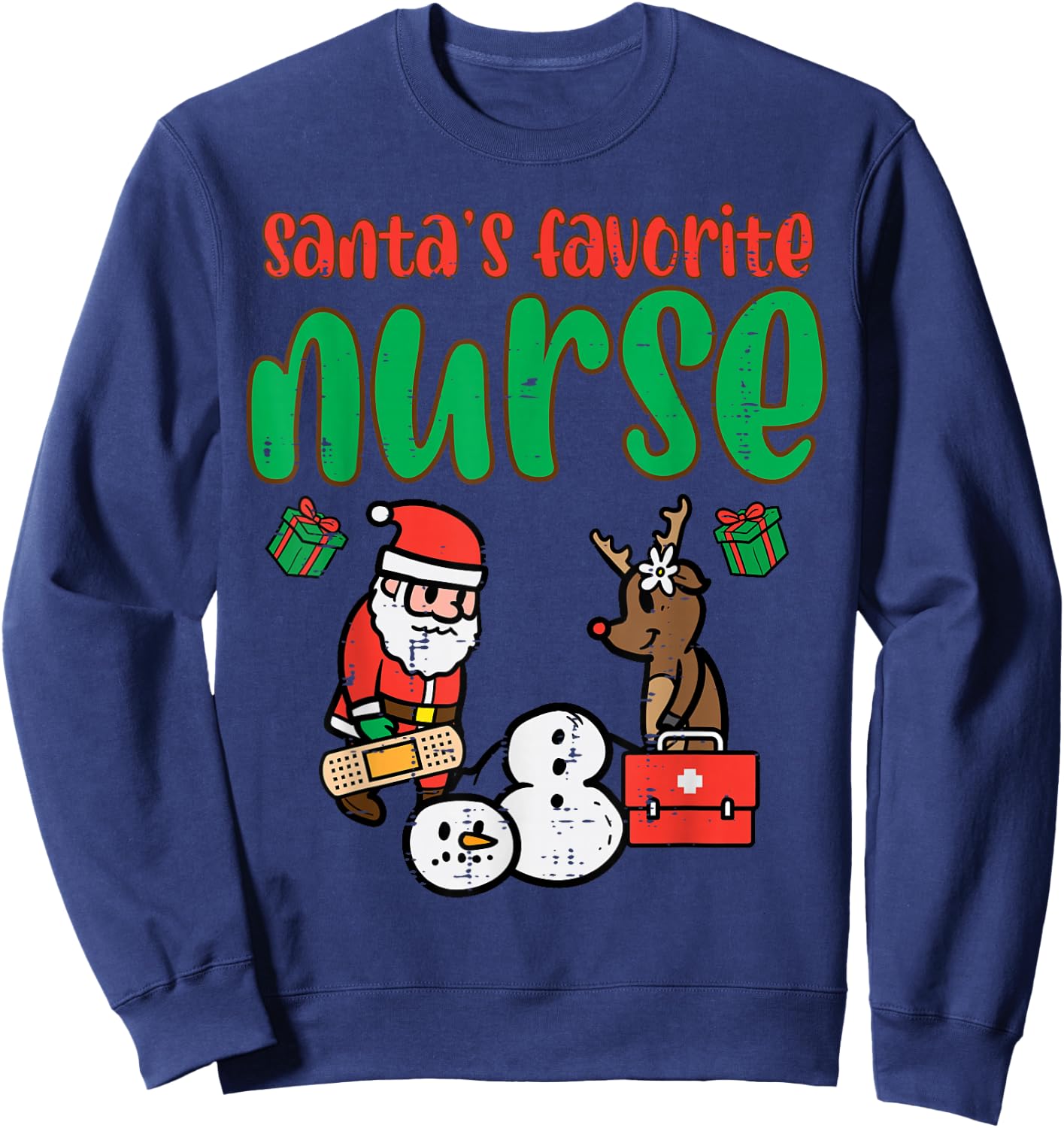 Santas Favorite Nurse Christmas Xmas Nursing Scrub Top Women Sweatshirt - Sweatshirt | Navy