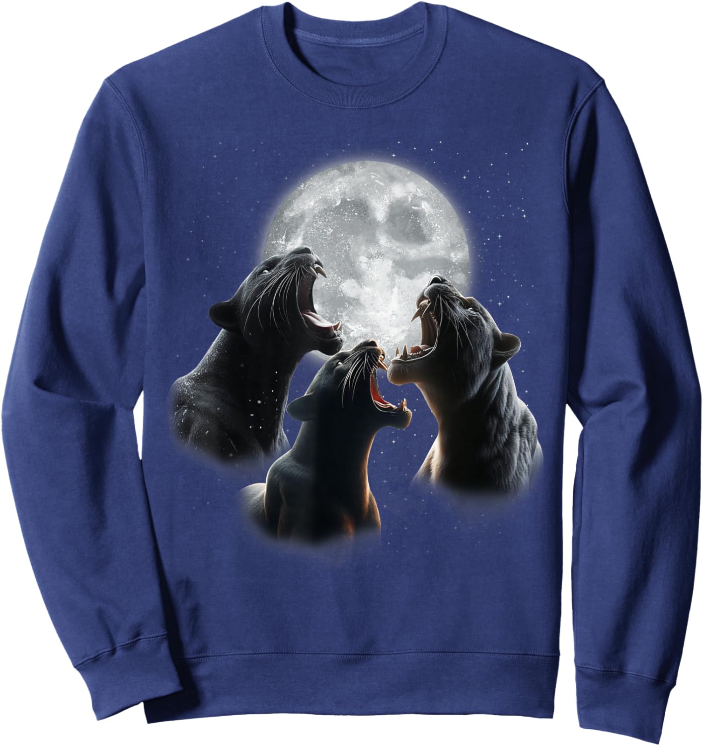 3 Panther Howling At The Moon Black Panther Leopard Jaguar Sweatshirt - Sweatshirt | Navy