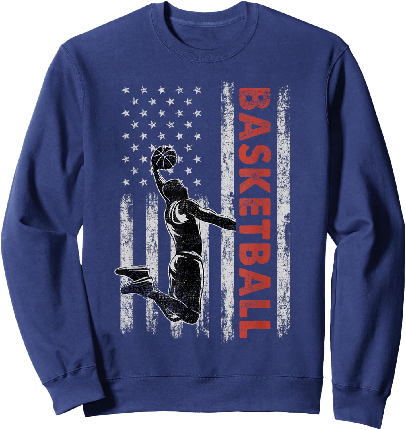 Basketball Lovers Vintage American Flag 4th Of July Gift Women Girls Kids Men Sweatshirt - Sweatshirt | Navy