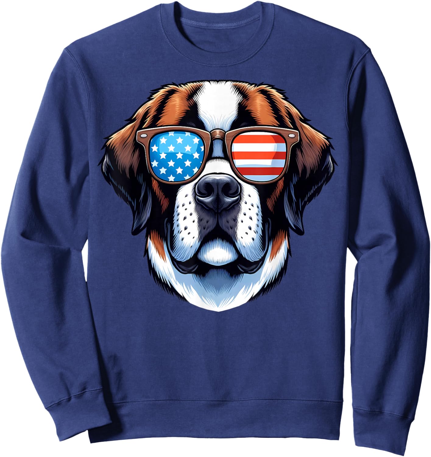 Saint Bernard Patriotic American Flag USA Sunglasses Dog Sweatshirt - Sweatshirt | Navy