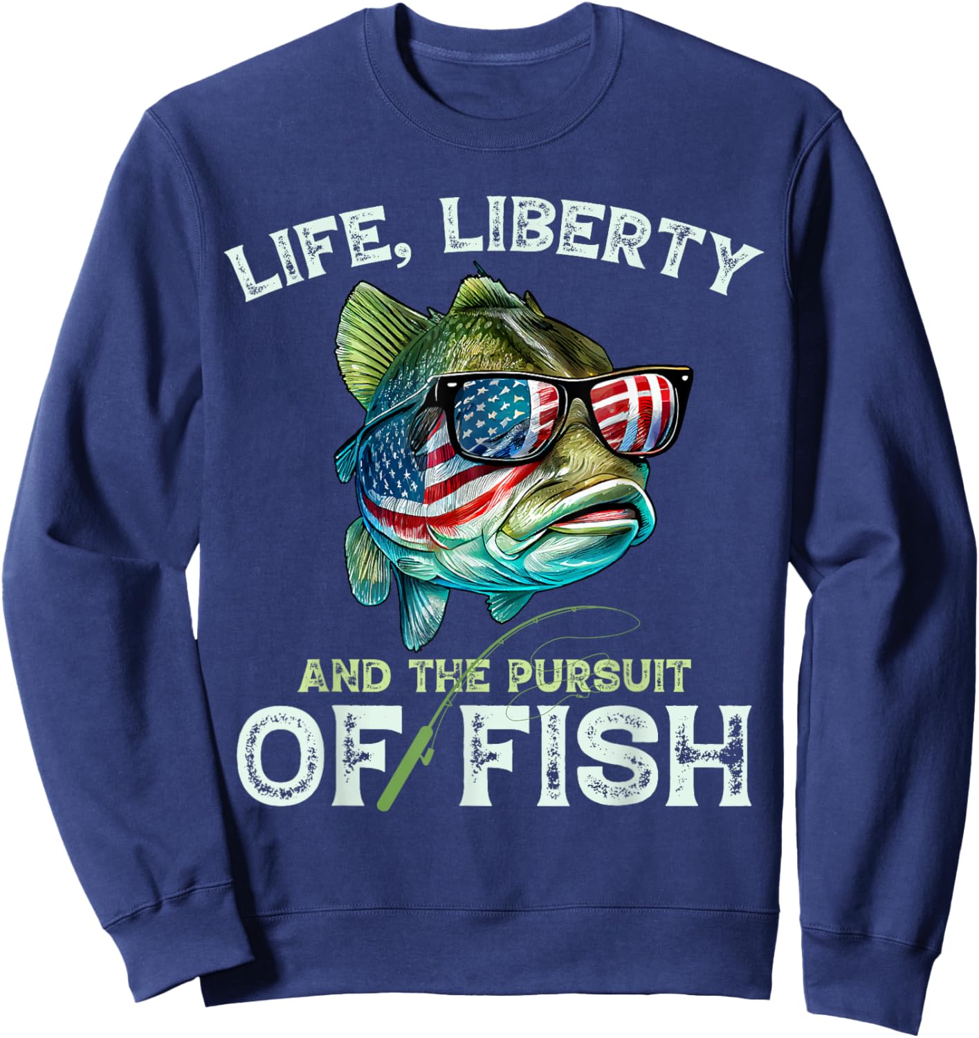 Bass Fish Fishing 4th Of July Fish American Flag Bass Dad Women Girls Kids Men Sweatshirt - Sweatshirt | Navy