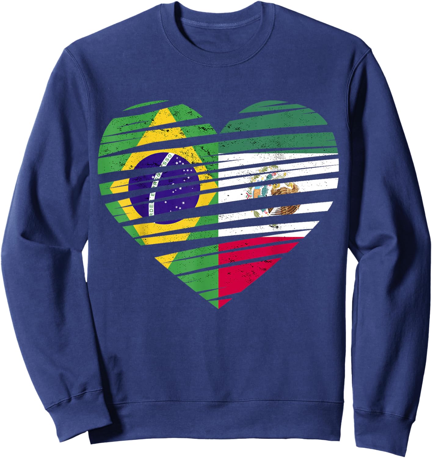 Brazil Mexico Flag Heart Hispanic Grown Brazilian Flag Sweatshirt - Sweatshirt | Navy