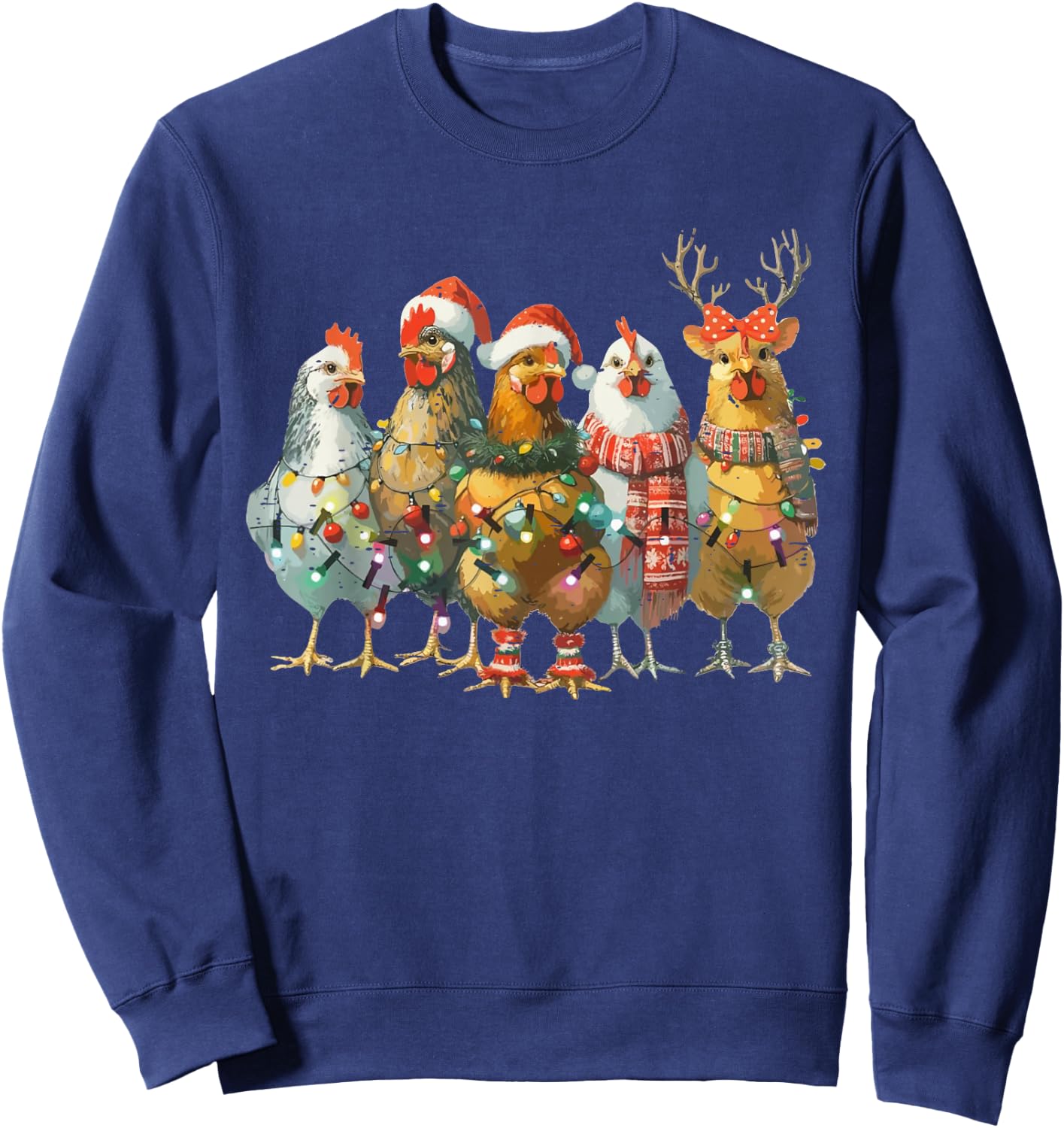 Funny Chicken Christmas Lights Farm Animal Cute Xmas Holiday Sweatshirt - Sweatshirt | Navy