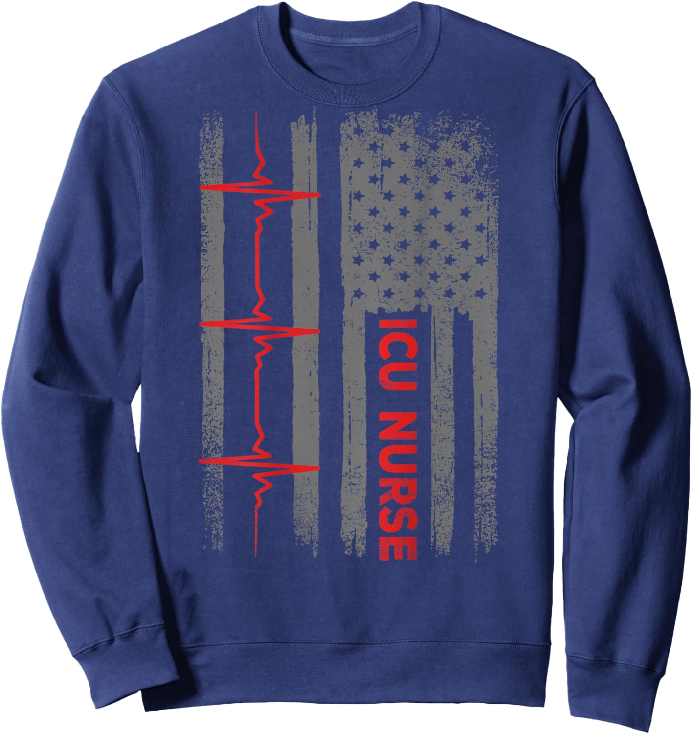 ICU Nurse Critical Care Medical USA American Flag Vintage Men Sweatshirt - Sweatshirt | Navy