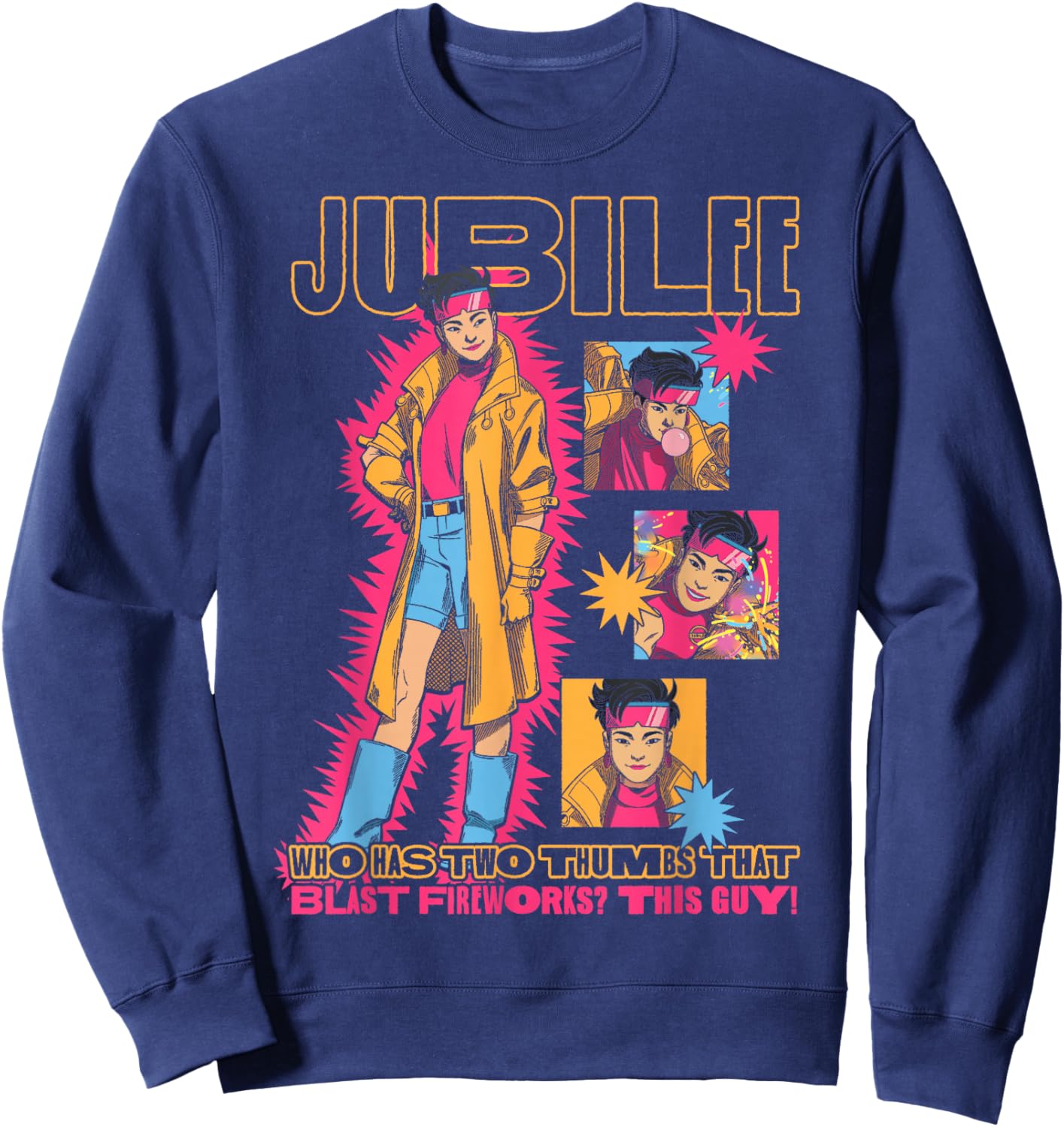 Marvel X-Men '97 Jubilee Who Has Thumbs that Blast Fireworks Sweatshirt - Sweatshirt | Navy