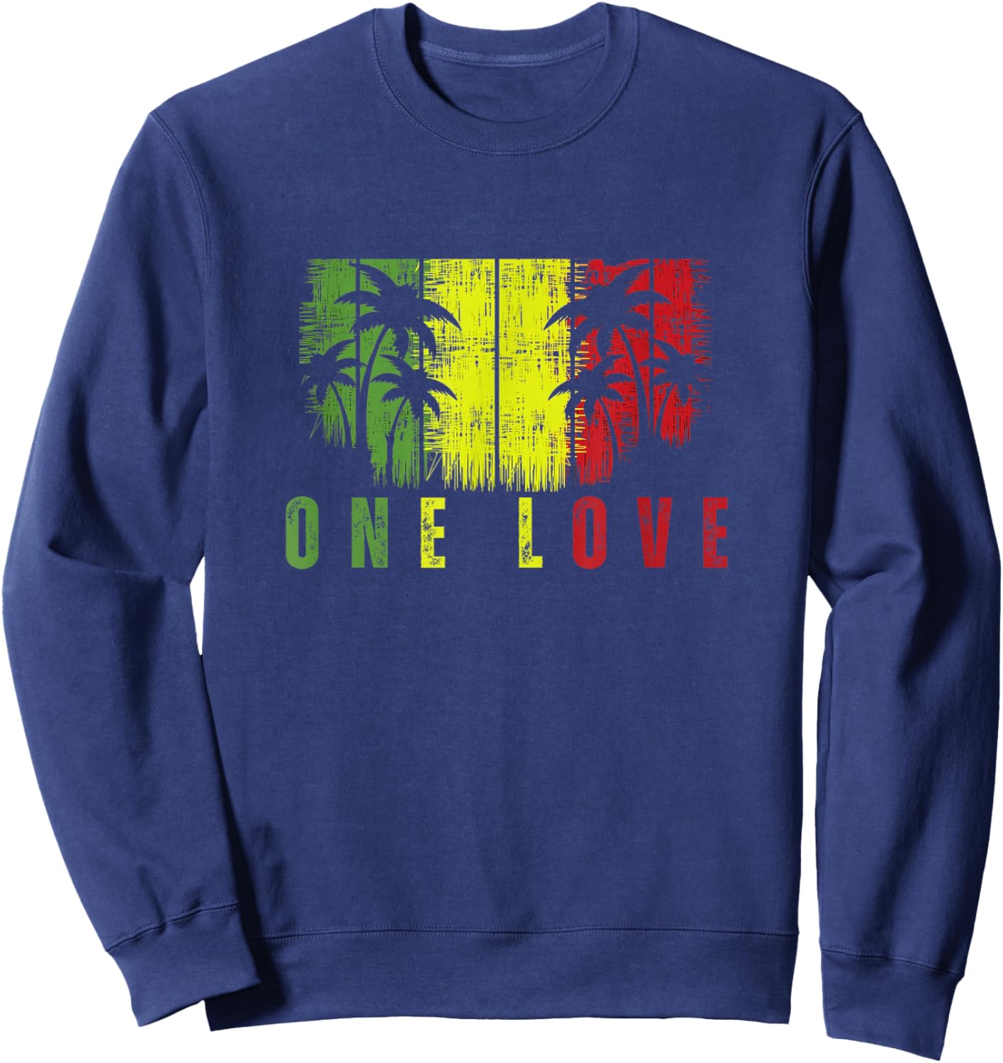 One Love Palm Tree Reggae Music Rasta Sweatshirt - Sweatshirt | Navy