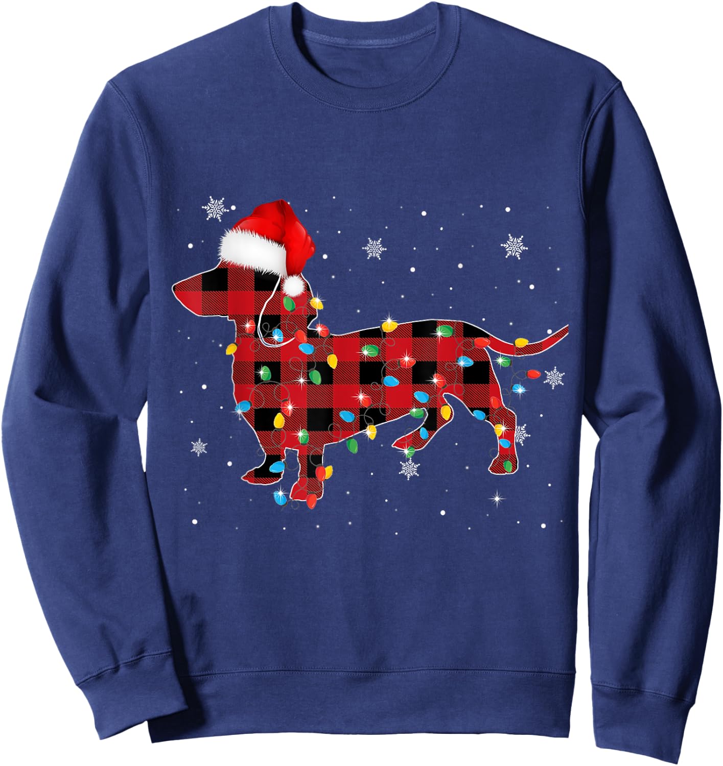 Red Plaid Santa Hat Dachshund Christmas Dog Lover Pajamas Sweatshirt - Sweatshirt | Navy