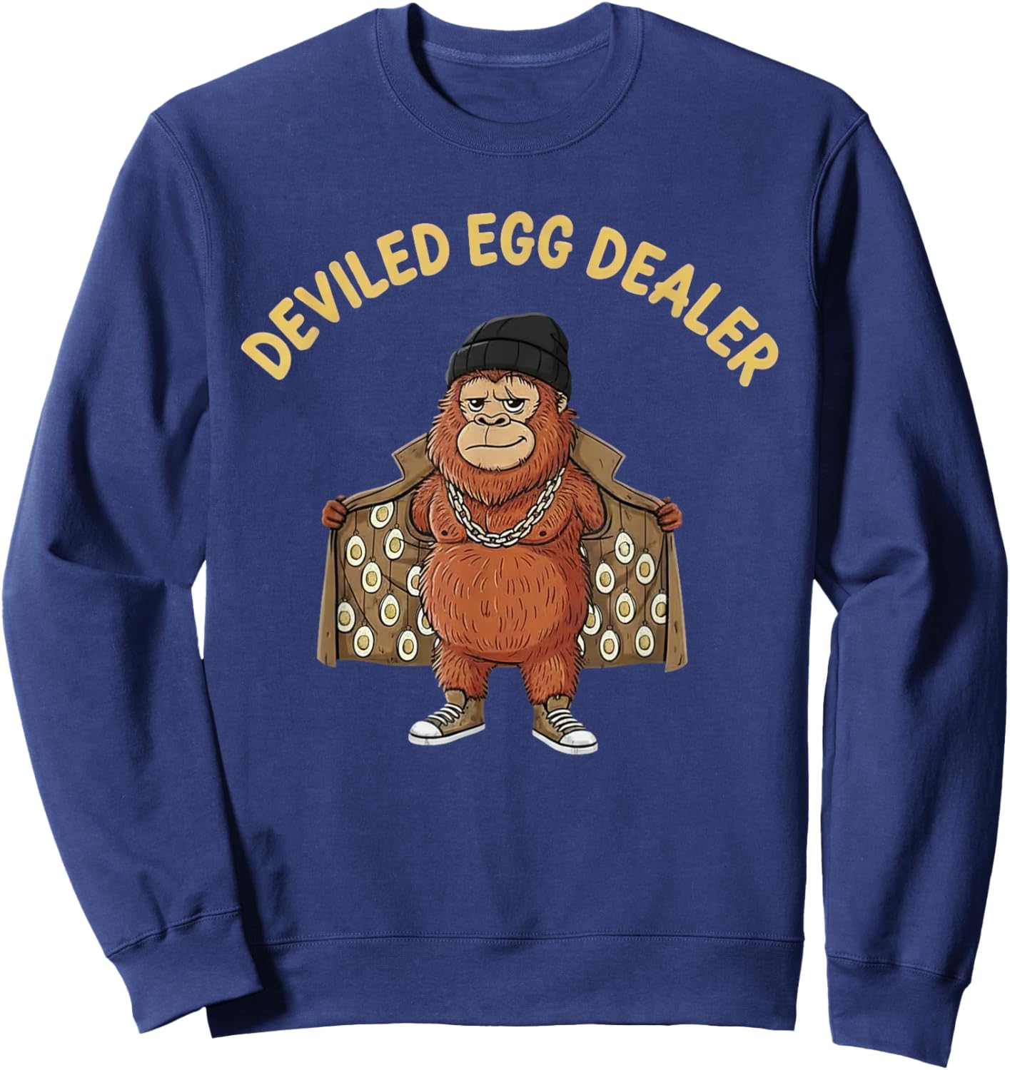 Funny Bigfoot Deviled Egg Dealer Trench Coat Gangster Sweatshirt - Sweatshirt | Navy