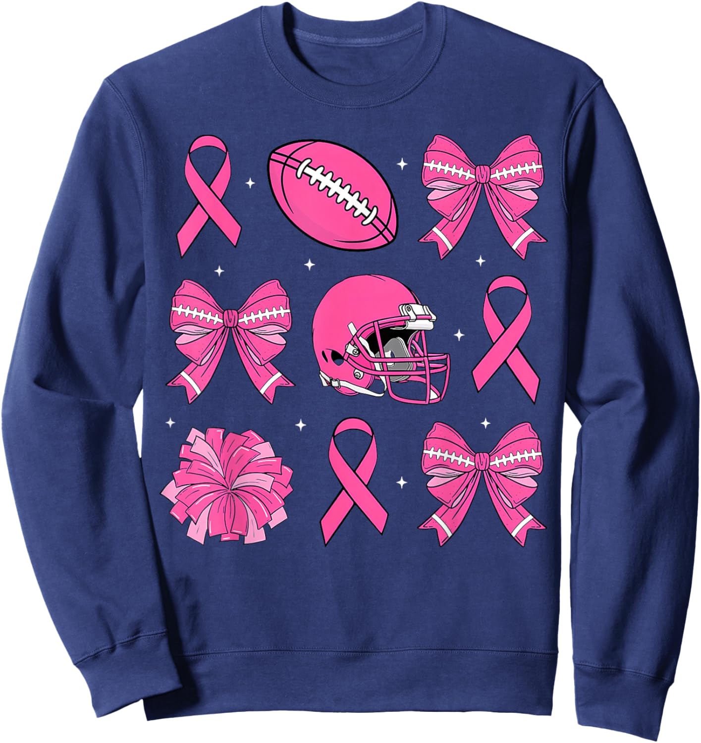 Cheer For The Cure Coquette Bow Football Breast Cancer Women Sweatshirt - Sweatshirt | Navy