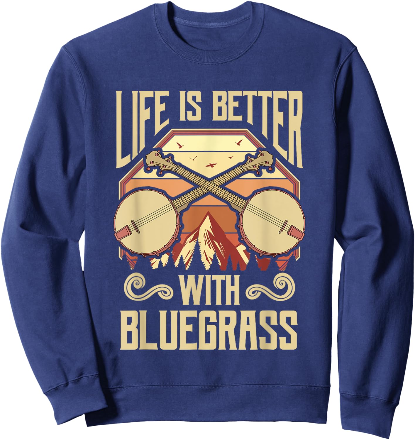 Banjo Vintage Retro Bluegrass Music Fans Banjo Player Sweatshirt - Sweatshirt | Navy