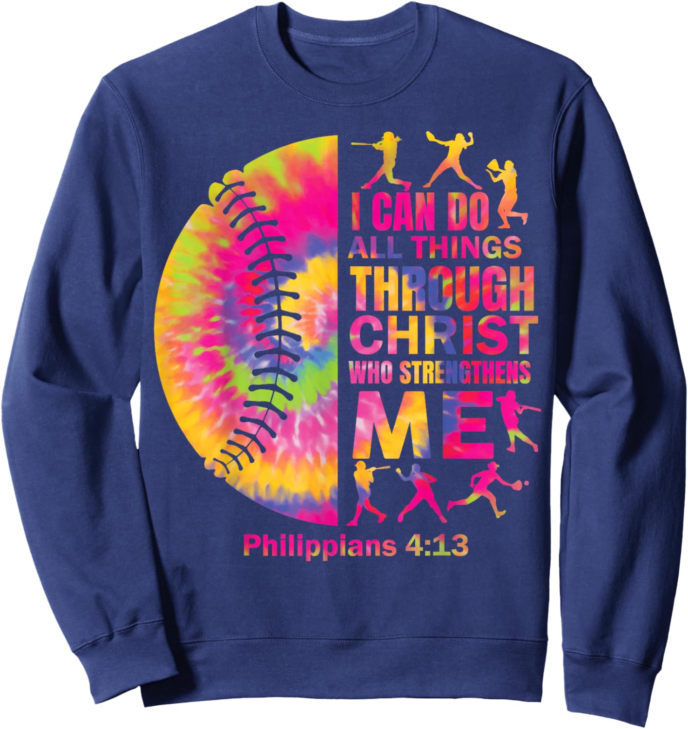 Softball-Shirt Women Girls Teen Christian Christ Tie Dye Sweatshirt - Sweatshirt | Navy