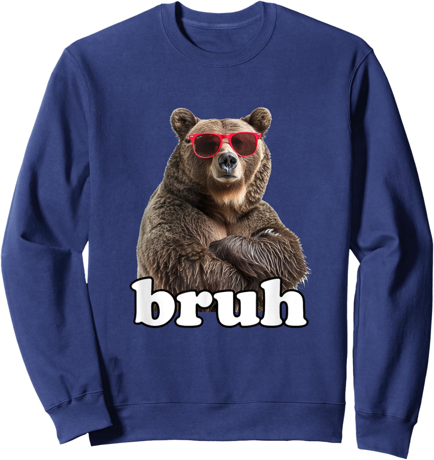 Bruh Shirt Boys Funny Cool Bear Sunglasses Bruh Meme Saying Sweatshirt - Sweatshirt | Navy