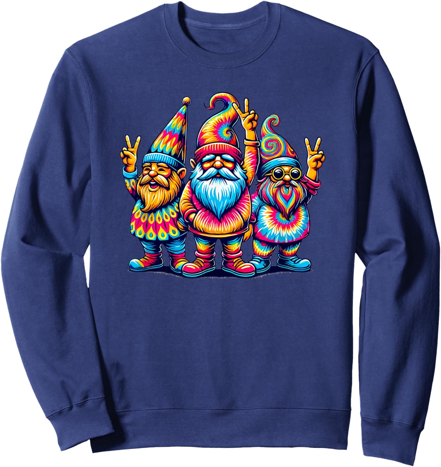Silly Retro Gnomes Colorful Peace Sign Hippie Love Adults Sweatshirt - Sweatshirt | Navy