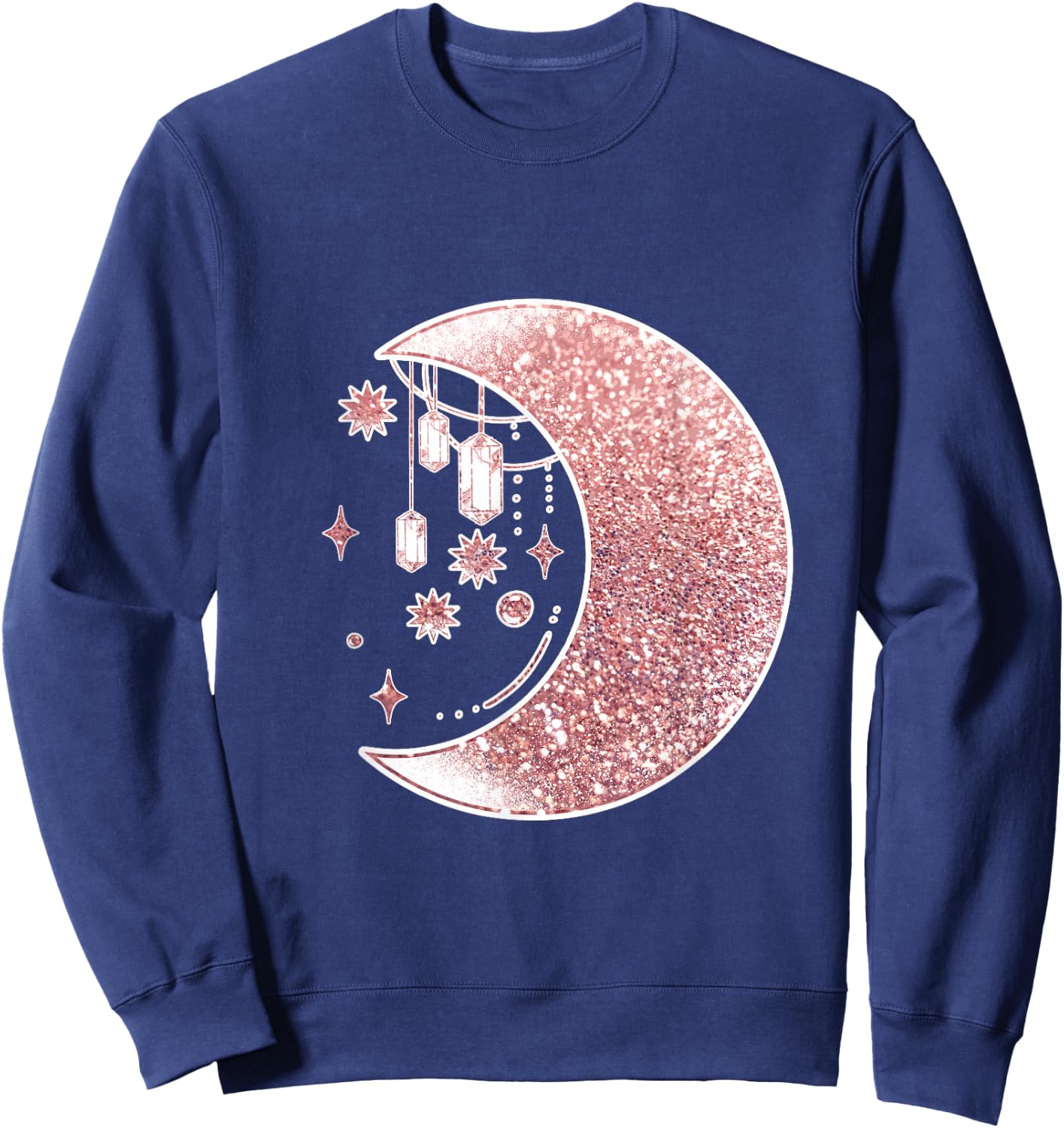 Rose Pink Half Crescent Moon Stars Ornaments Galaxy Sweatshirt - Sweatshirt | Navy