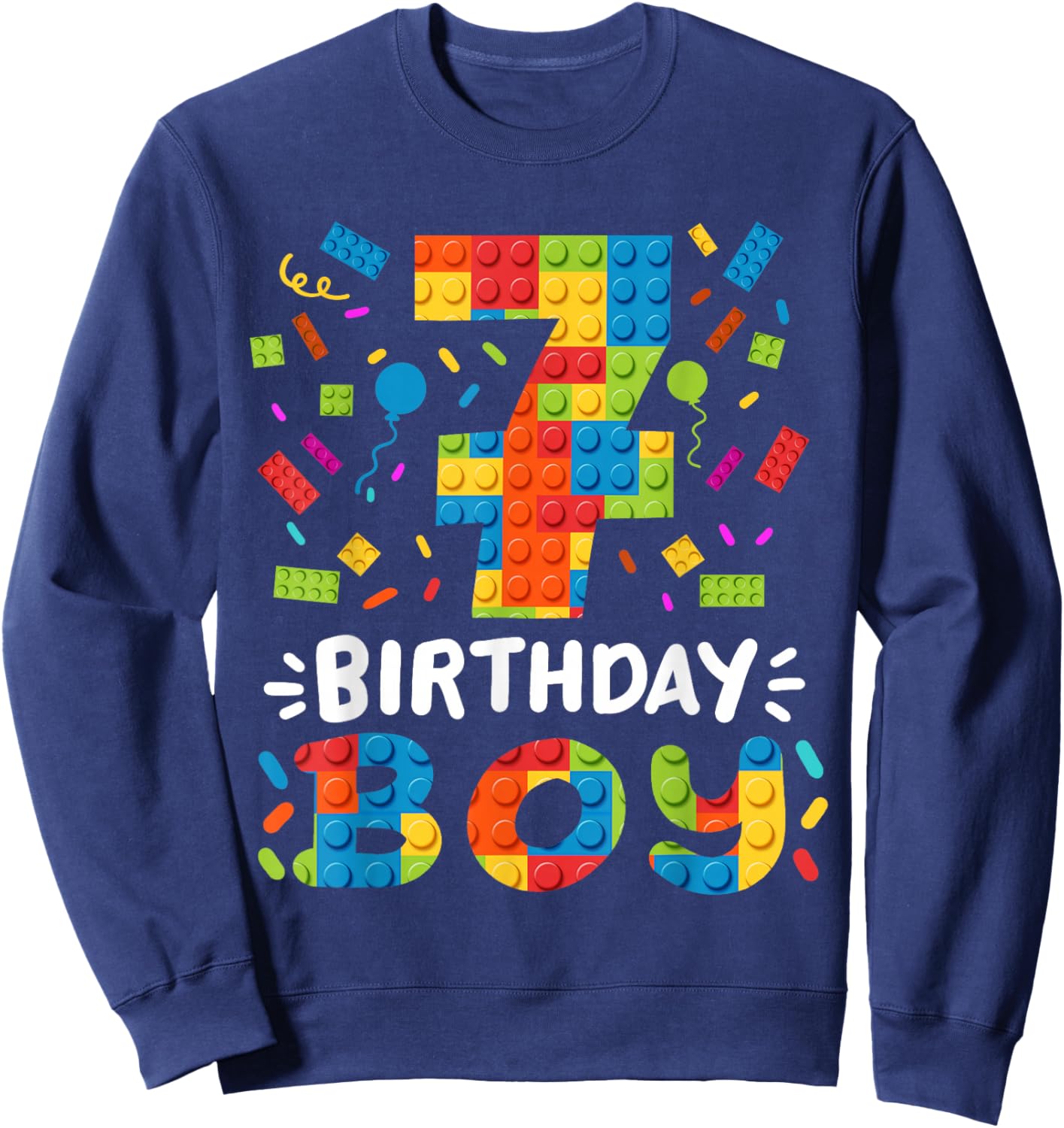 Kids 7 Years Old Building Blocks Builder 7th Birthday Boys Sweatshirt - Sweatshirt | Navy