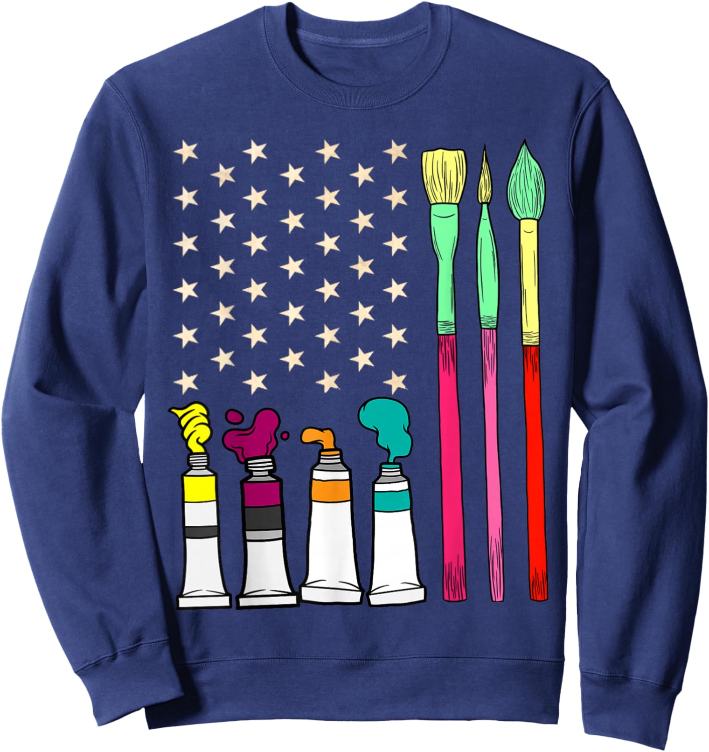 Fun Paint Brush Artist American Flag 4th Of July Painters Women Kids Men Sweatshirt - Sweatshirt | Navy