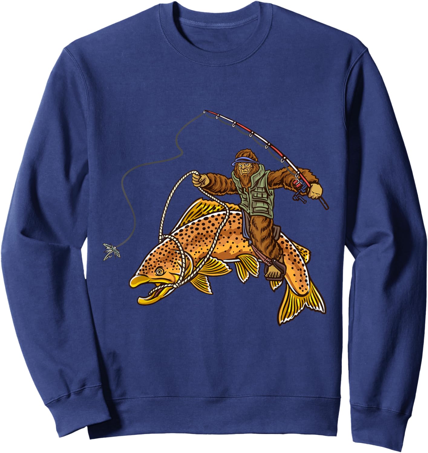 Brown Trout River Fishing Bigfoot Hunting Fishermen Sweatshirt - Sweatshirt | Navy