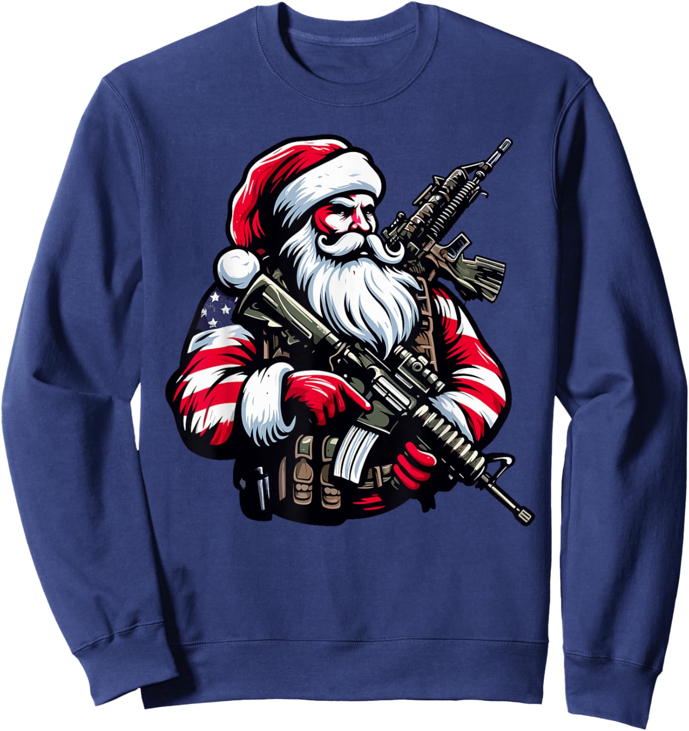 Patriotic American Santa Soldier Christmas Army Military Sweatshirt - Sweatshirt | Navy