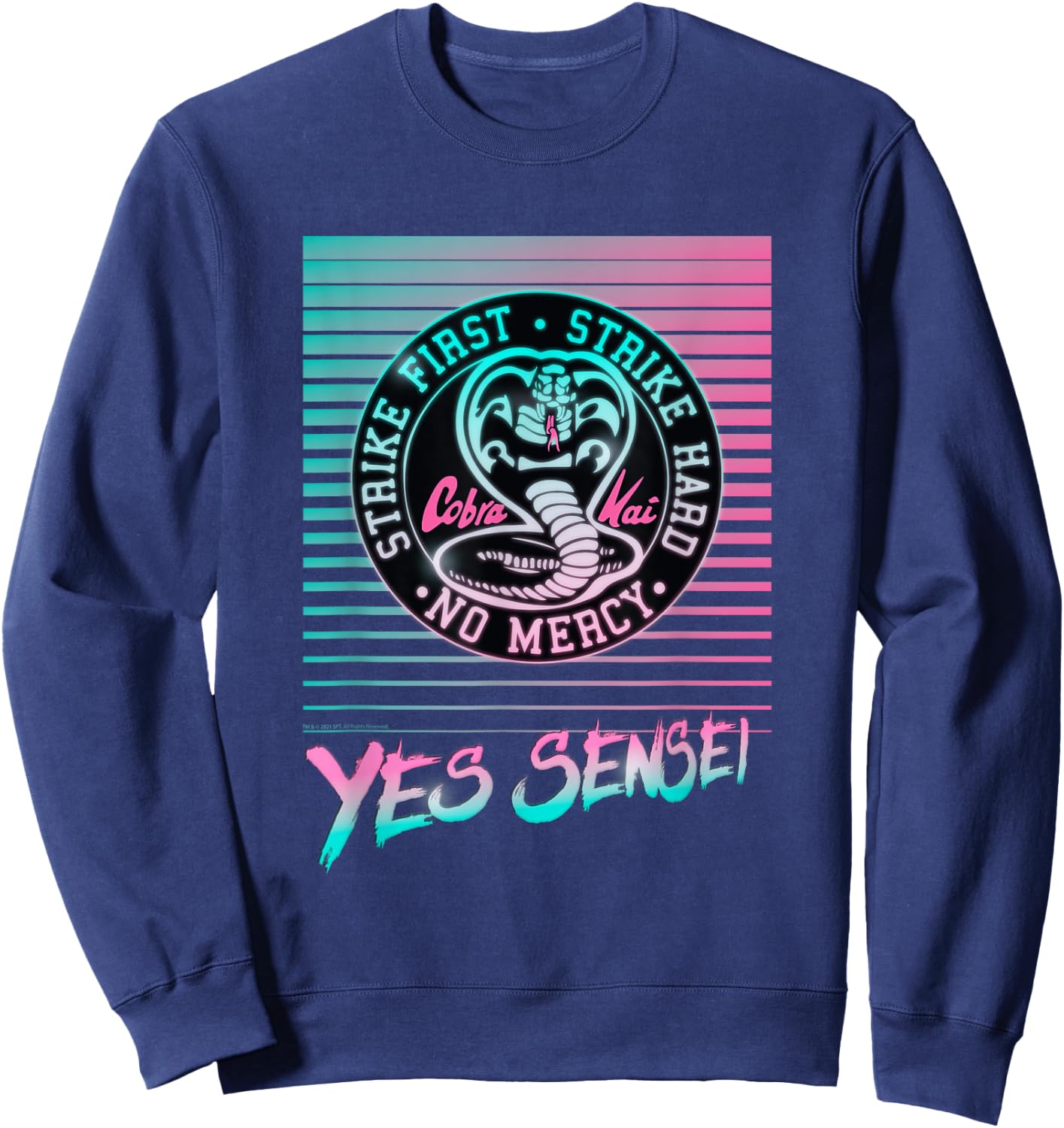 Cobra Kai Yes Sensei Retro Neon Sweatshirt - Sweatshirt | Navy