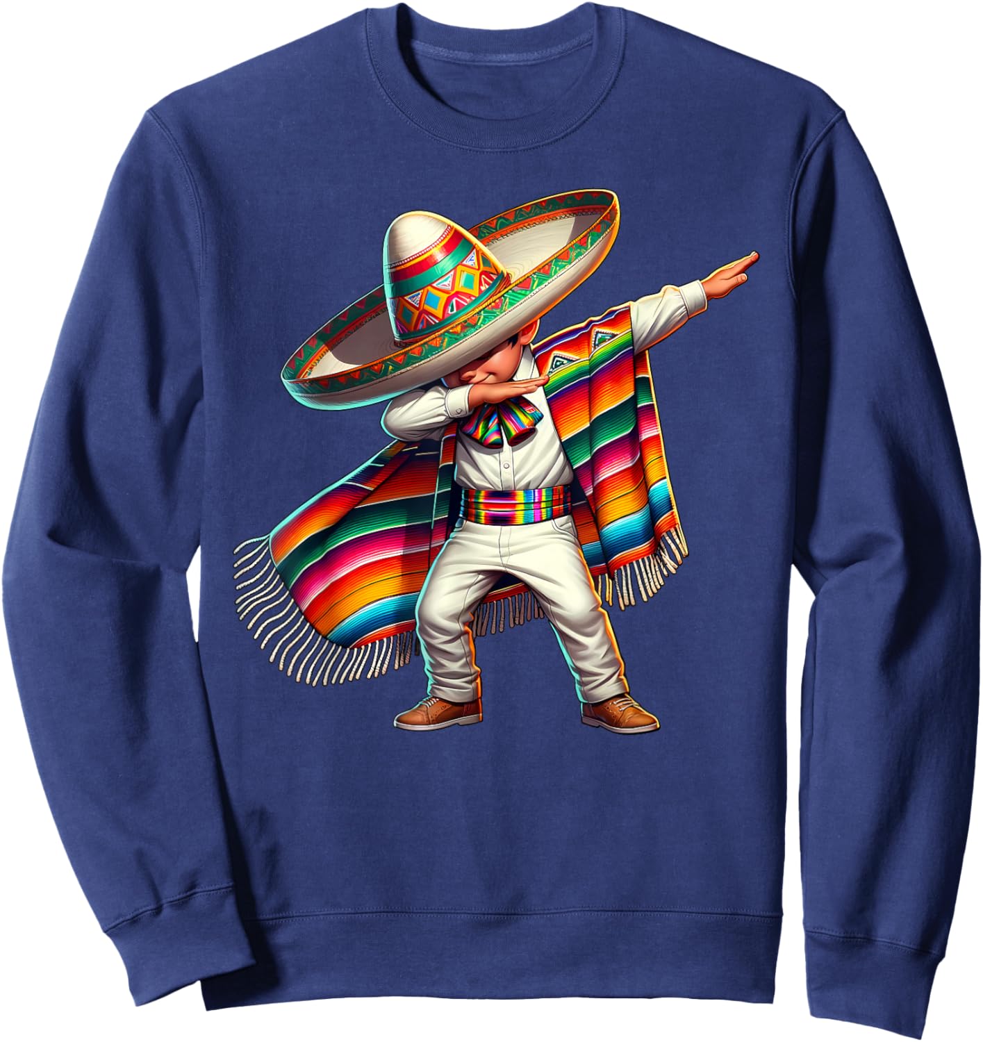 Funny Dabbing Mexican Poncho Sombrero Cinco de Mayo Boy Sweatshirt - Sweatshirt | Navy