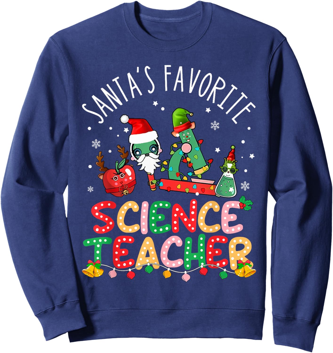 Santas Favorite Science Teacher Christmas Santa Hat Matching Sweatshirt - Sweatshirt | Navy