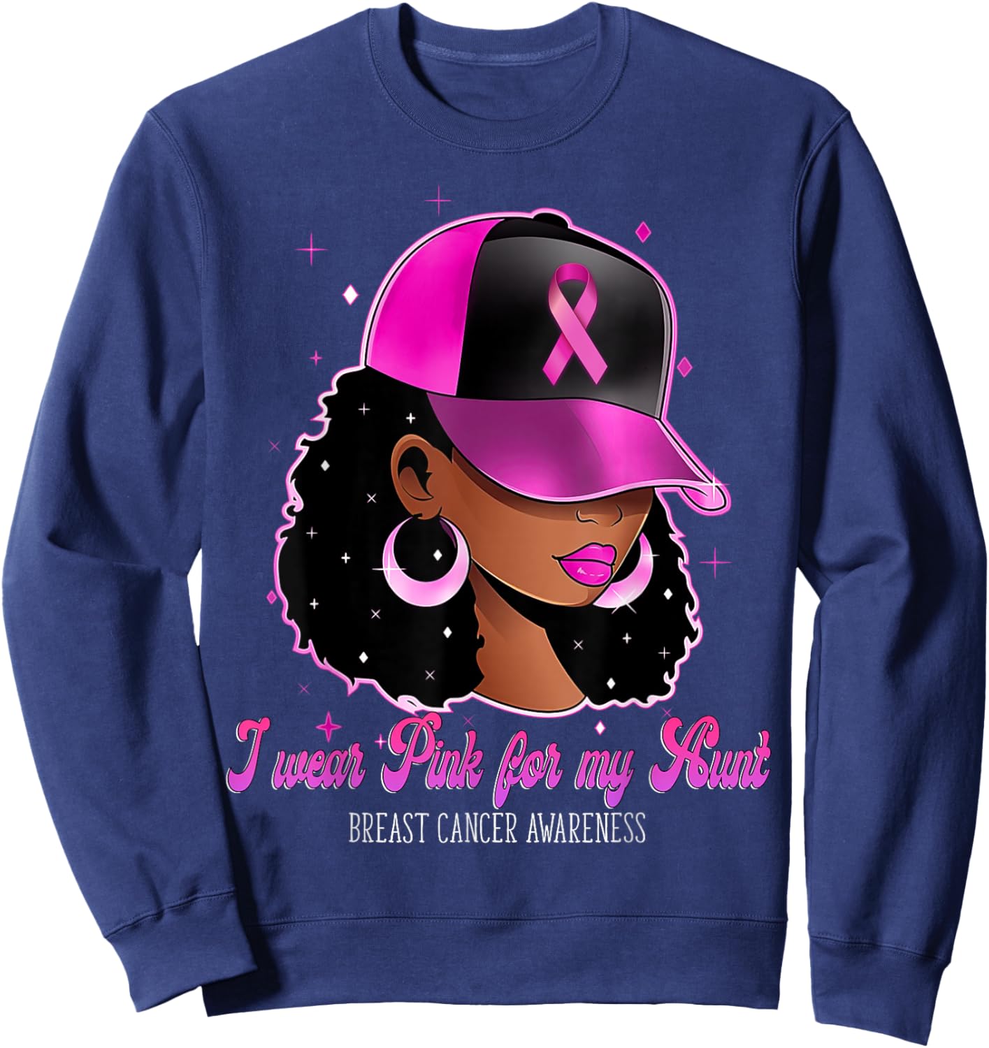I Wear Pink For My Aunt Breast Cancer Awareness Afro Girl Sweatshirt - Sweatshirt | Navy