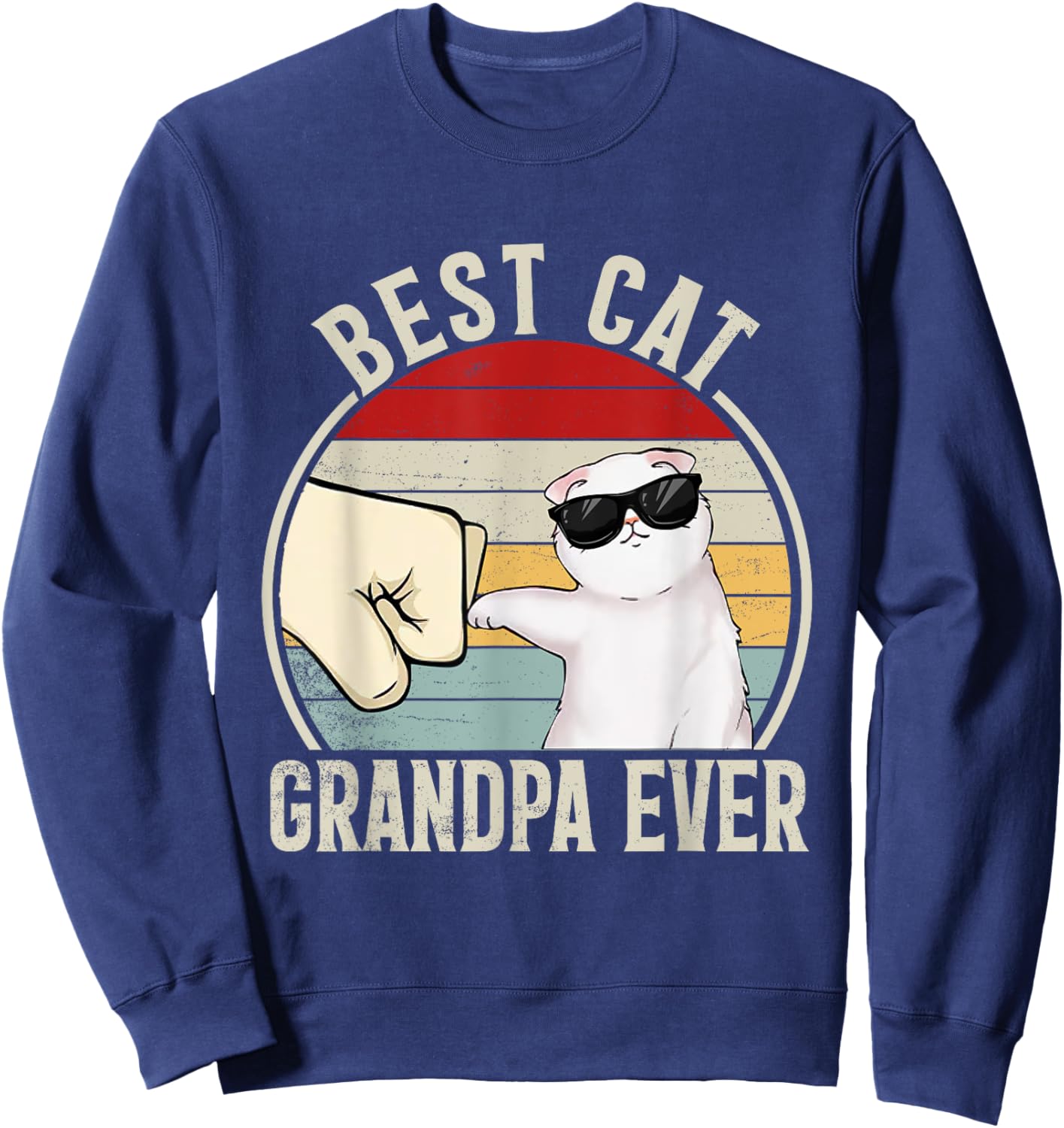 Retro Best Cat Grandpa Ever Funny Fist Bump Granddad Women Sweatshirt - Sweatshirt | Navy