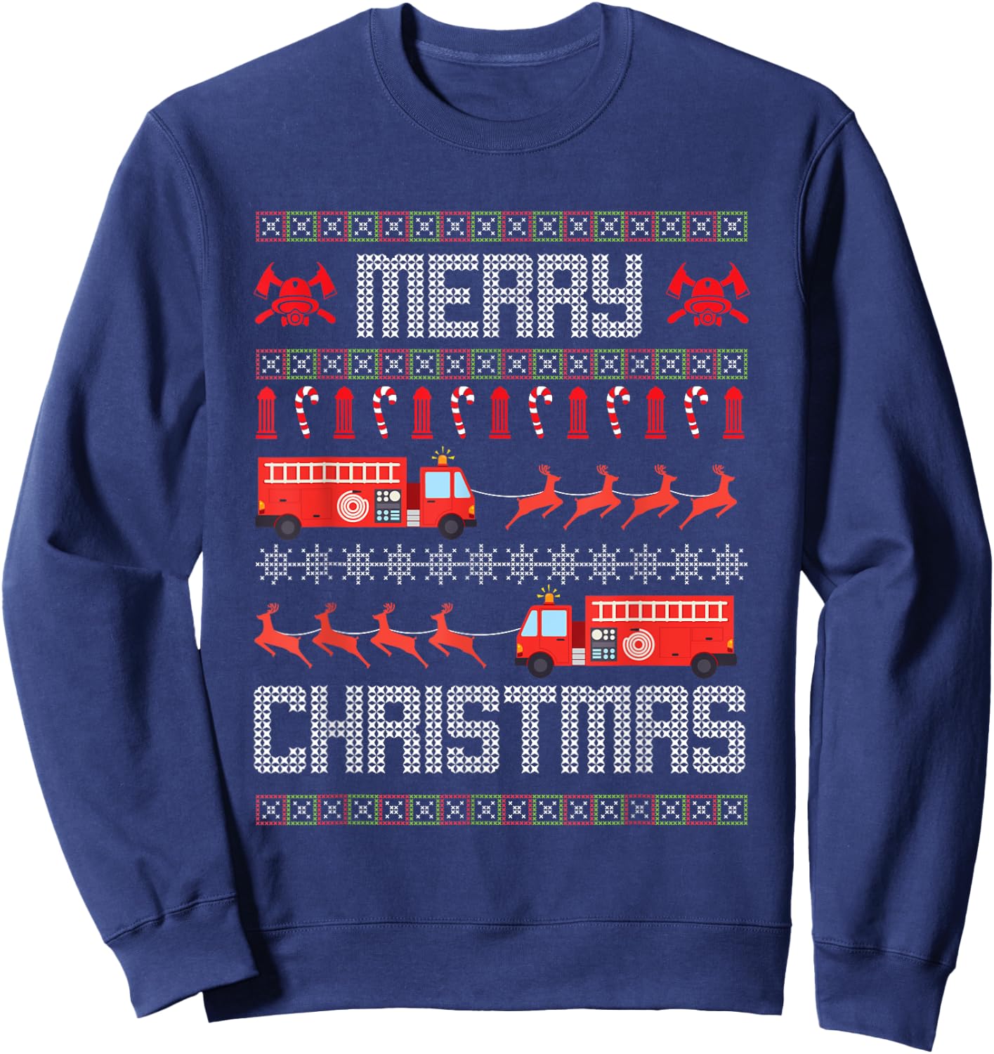 Christmas Firefighter Merry Christmas Fire Truck Costume Sweatshirt - Sweatshirt | Navy