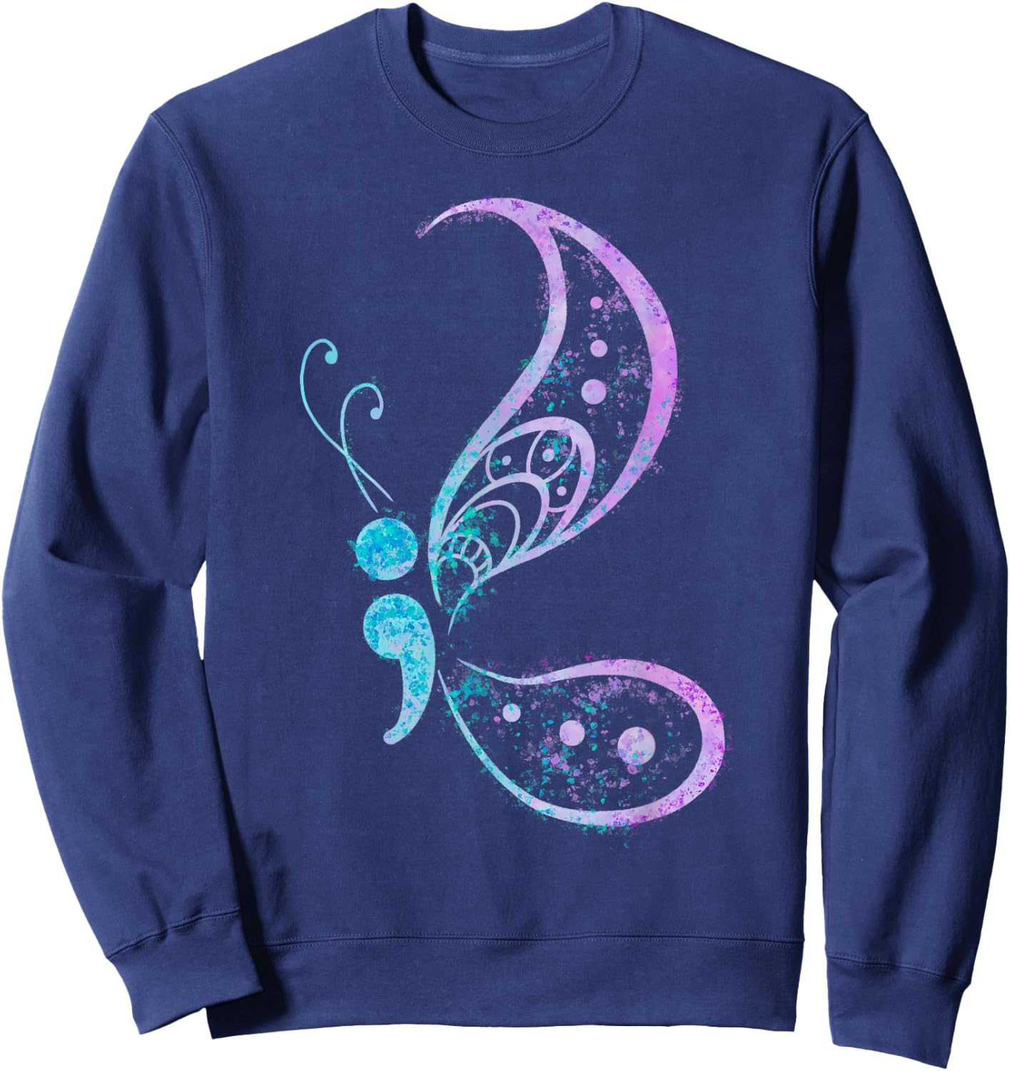 Vintage Semicolon Butterfly Semi-Colon Tattoo Mental Health Sweatshirt - Sweatshirt | Navy