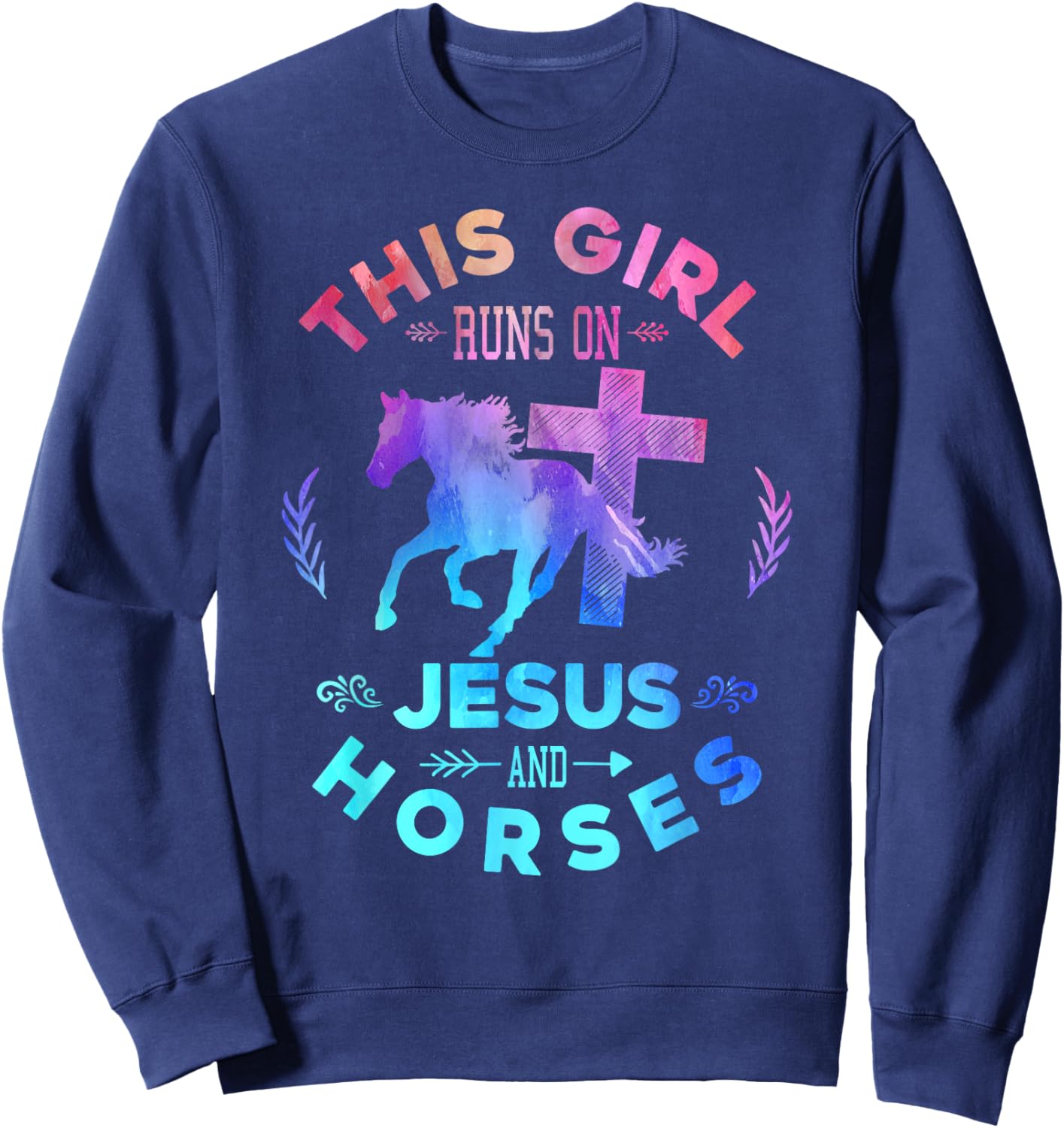This Girl Runs on Jesus & Horses Christian Equestrian Riding Sweatshirt - Sweatshirt | Navy