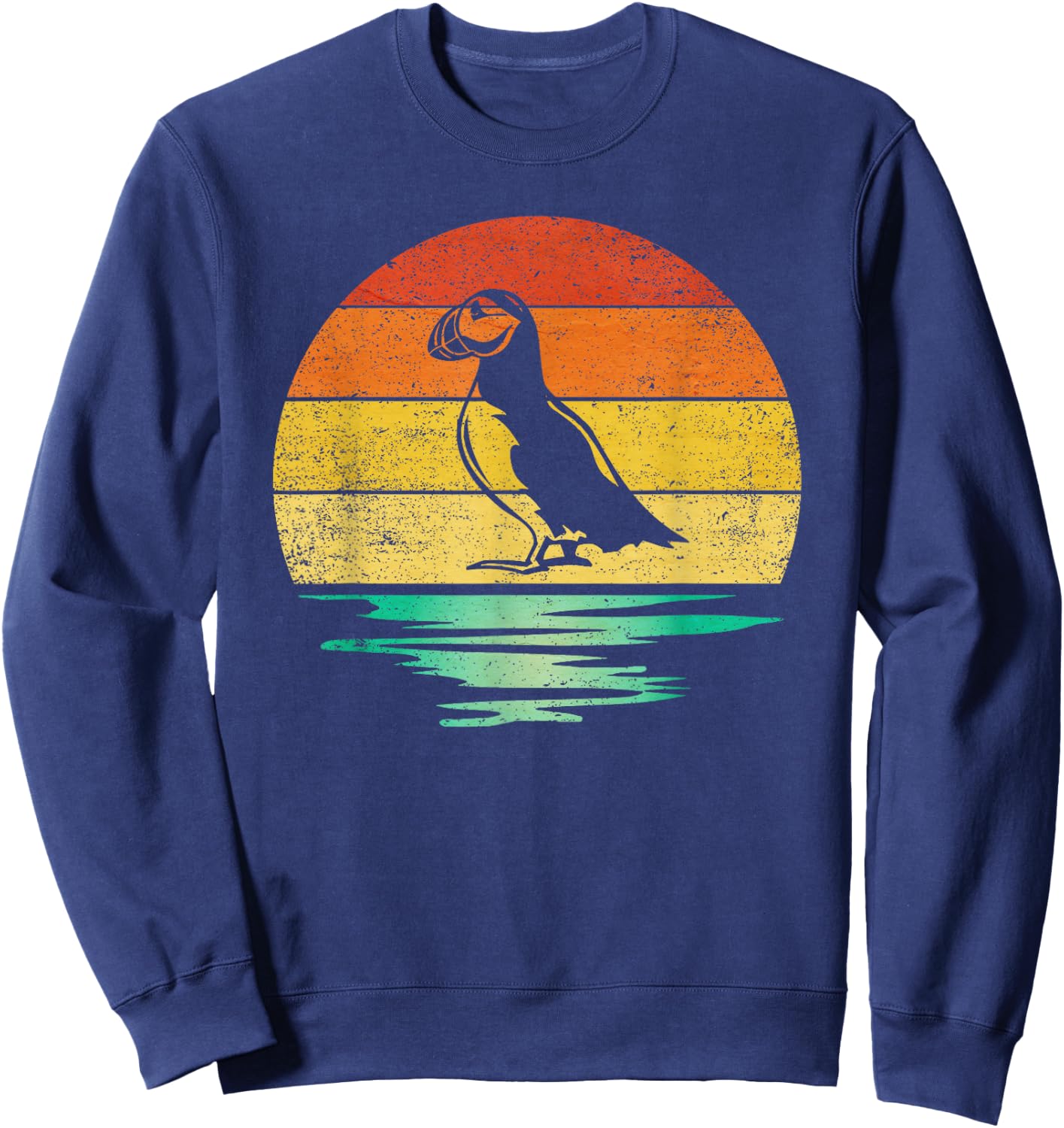 Vintage Puffin Bird Retro Sunset Puffin Sweatshirt - Sweatshirt | Navy