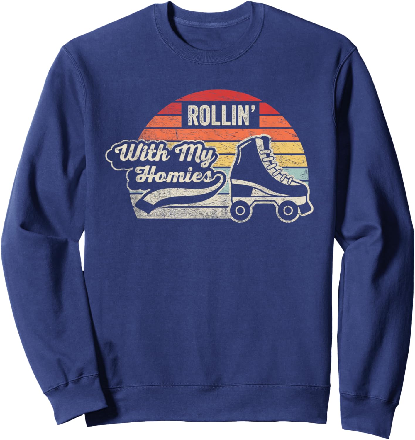 NICE 'N COOL Retro Vintage Rollin With My Homies Roller Skating , Small, Black Sweatshirt - Sweatshirt | Navy