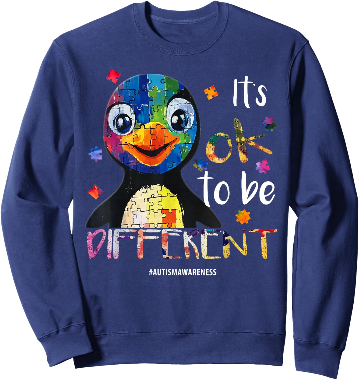 It’s OK to Be Different - Autism Awareness Penguin Sweatshirt - Sweatshirt | Navy