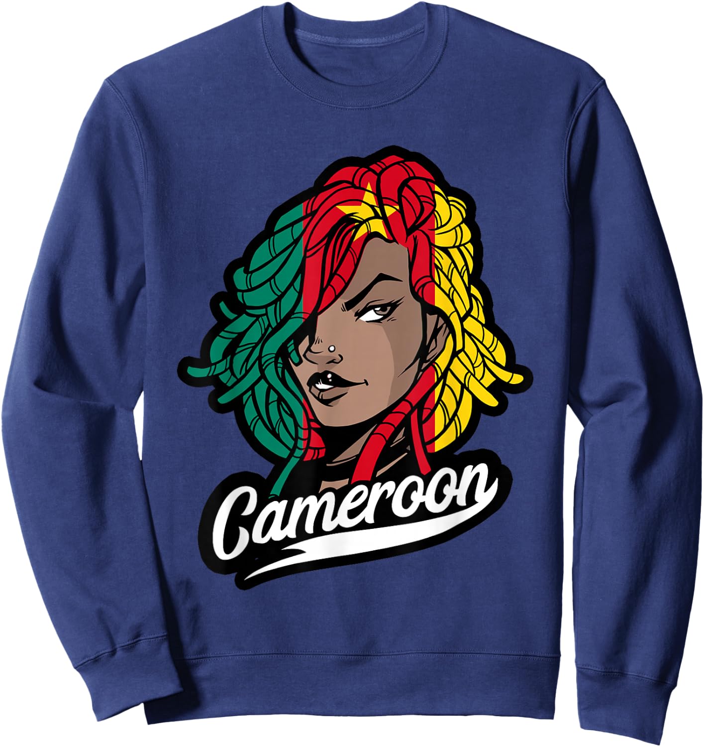 Cameroon Girl Dreadlocks Cameroonian Flag Cameroonian Roots Sweatshirt - Sweatshirt | Navy