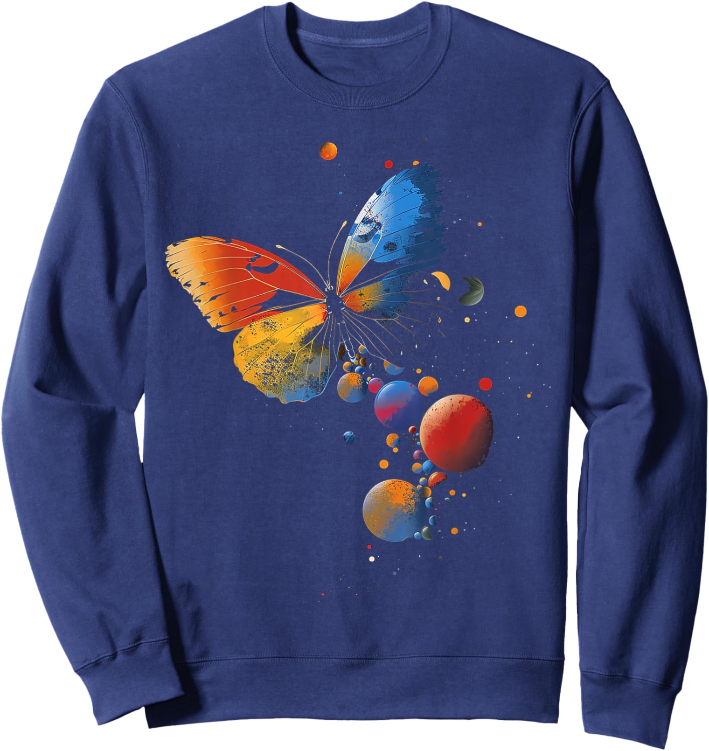 Butterfly Planets Geometric Colorful Animal Art Butterfly Sweatshirt - Sweatshirt | Navy