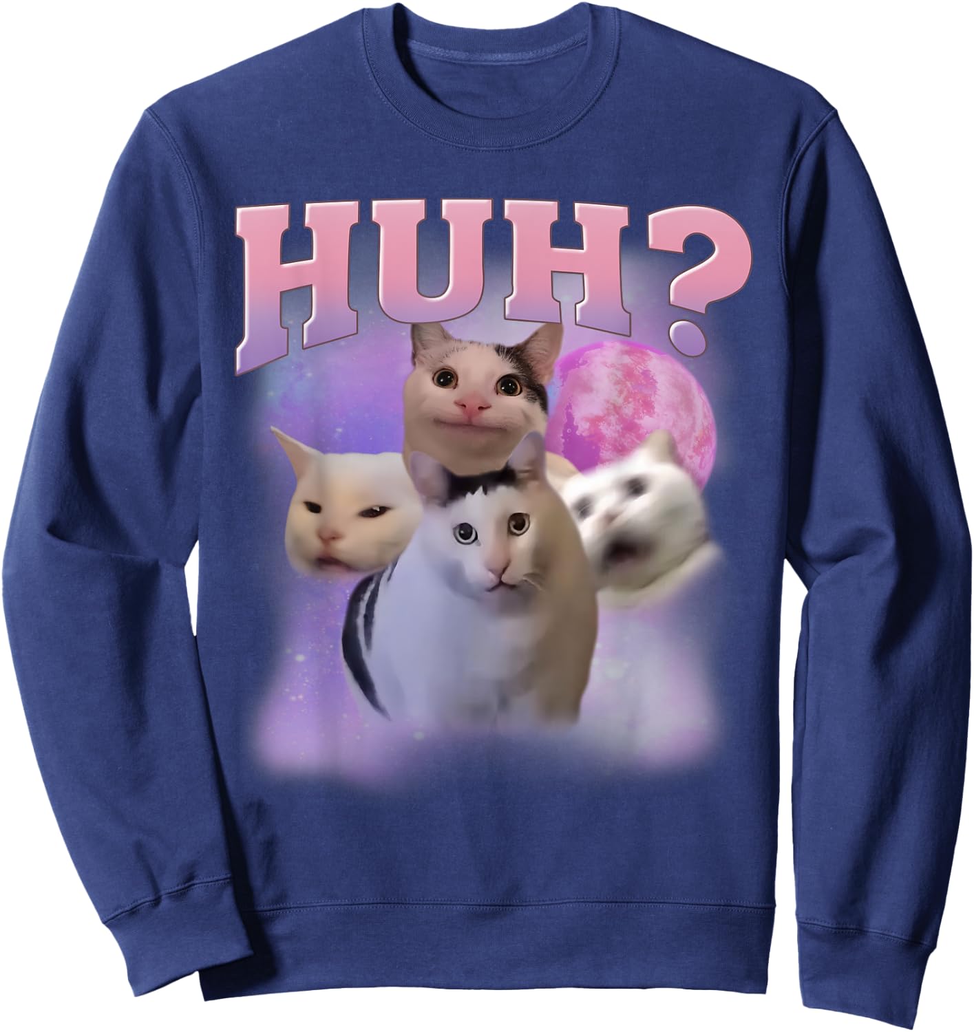 Funny Meme Huh Cat Shirt Cat Lovers Humor Women Sweatshirt - Sweatshirt | Navy