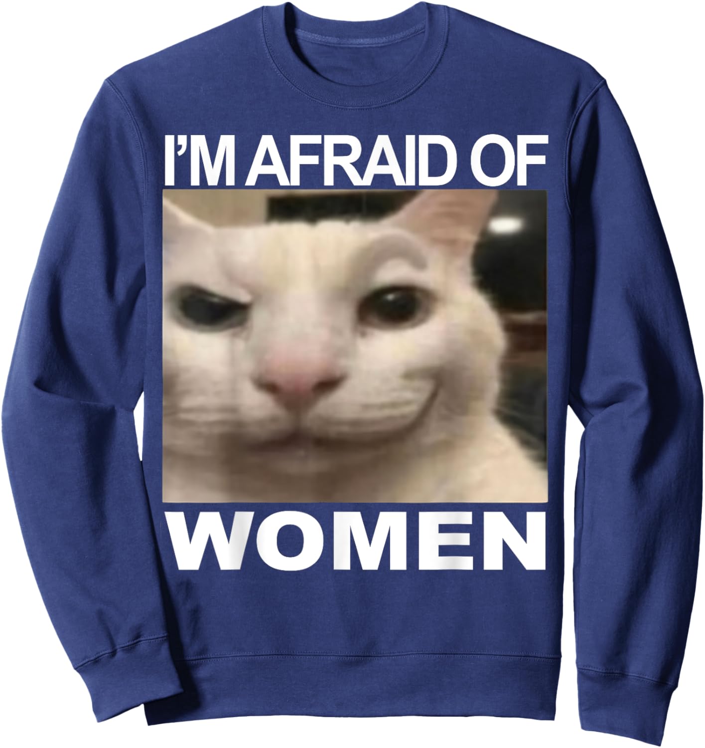 I’m Afraid Of Women Funny Meme Cat Lover Sarcastic Humorous Sweatshirt - Sweatshirt | Navy