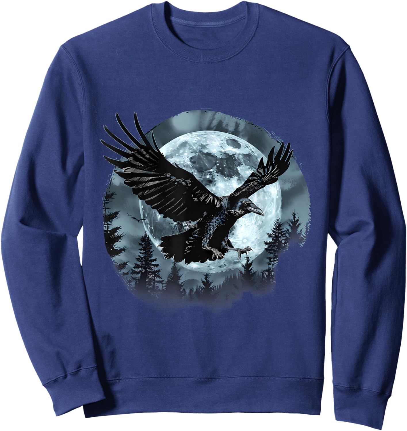 Halloween Raven Forest Spooky Moon Trick Or Treat Artwork Sweatshirt - Sweatshirt | Navy