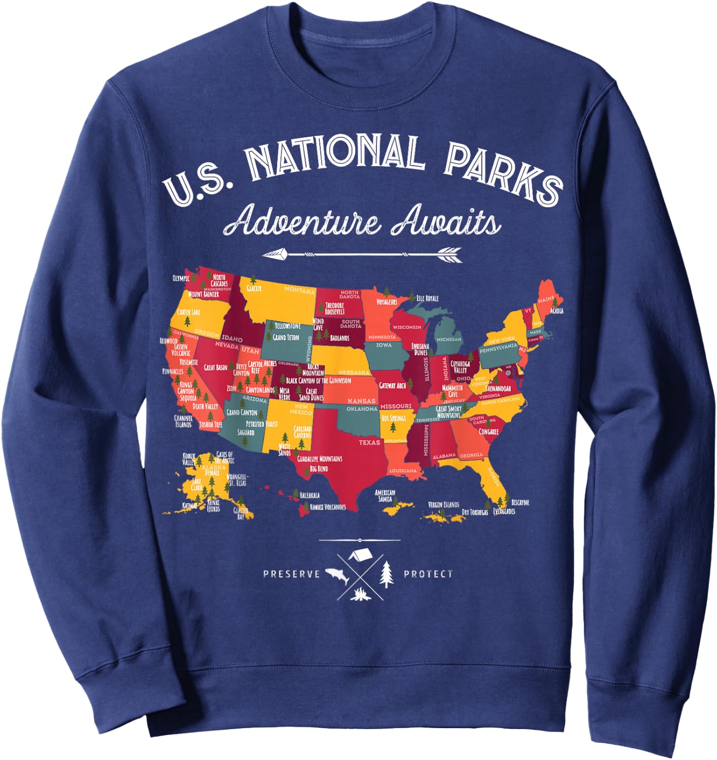 62 National Parks Map Gifts US Park Vintage Camping Hiking Sweatshirt - Sweatshirt | Navy