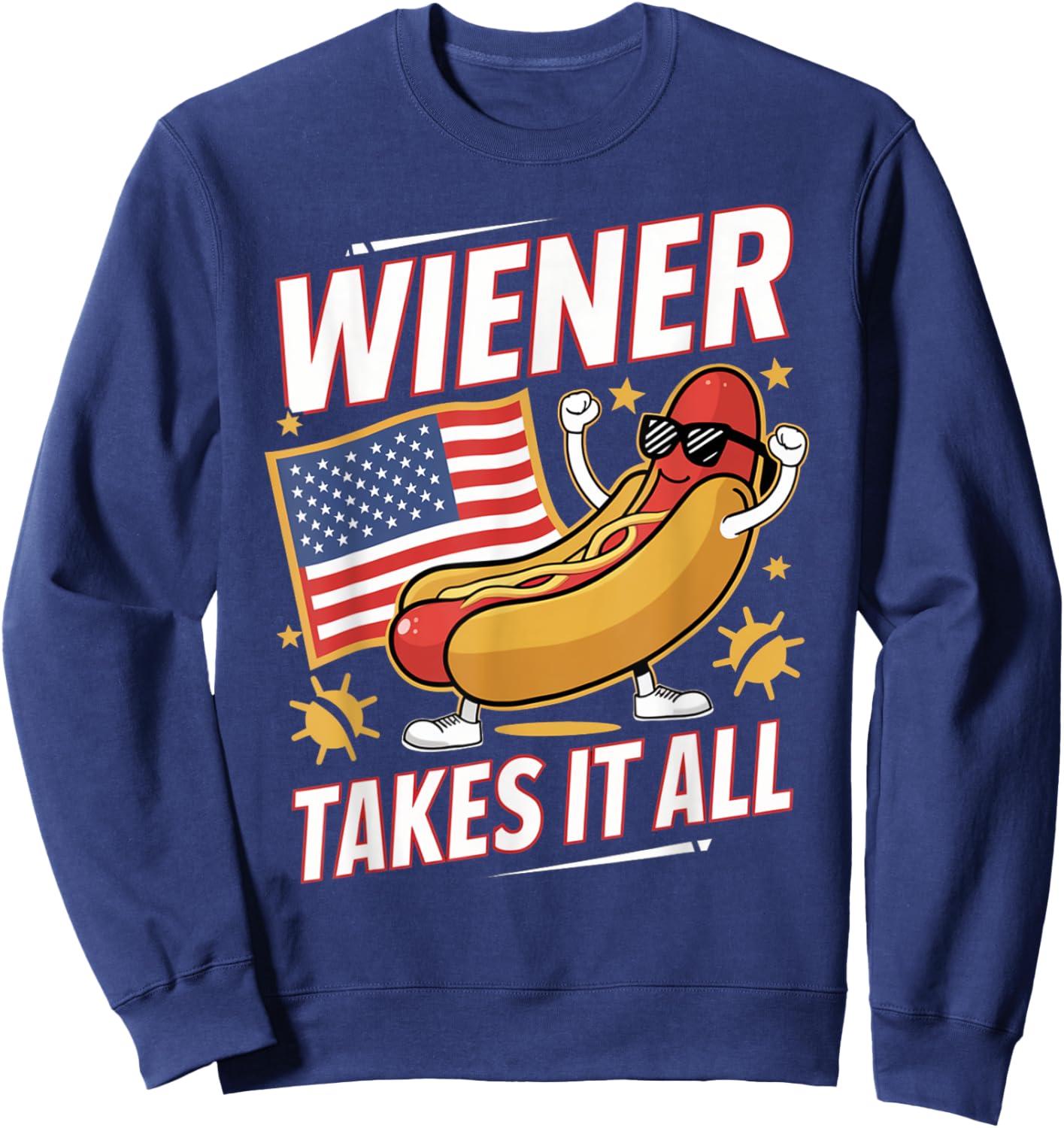 Wiener Takes It All Hot Dog USA Flag Fun Sweatshirt - Sweatshirt | Navy