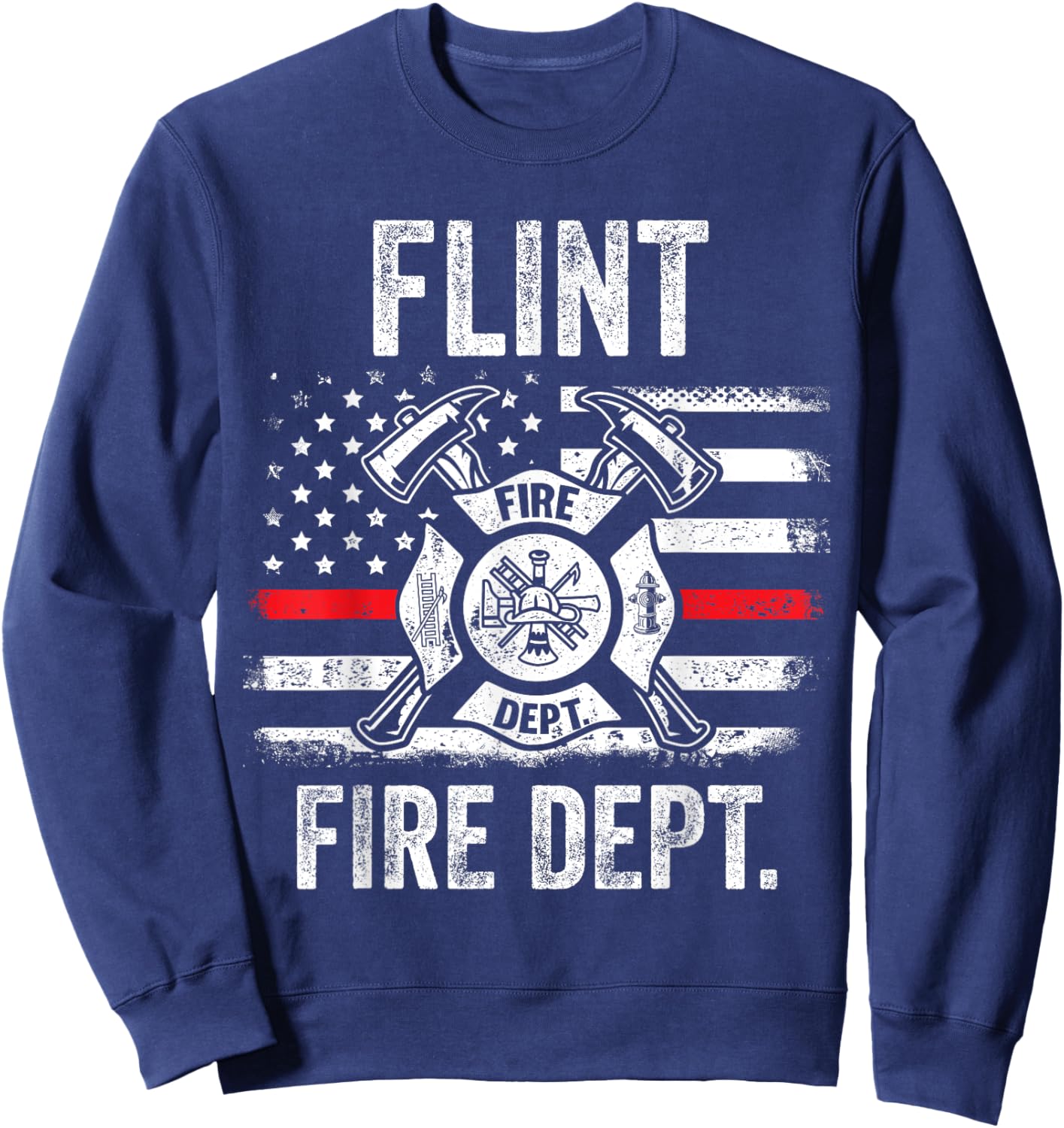Flint Michigan Fire Department Thin Red Line Fireman Sweatshirt - Sweatshirt | Navy