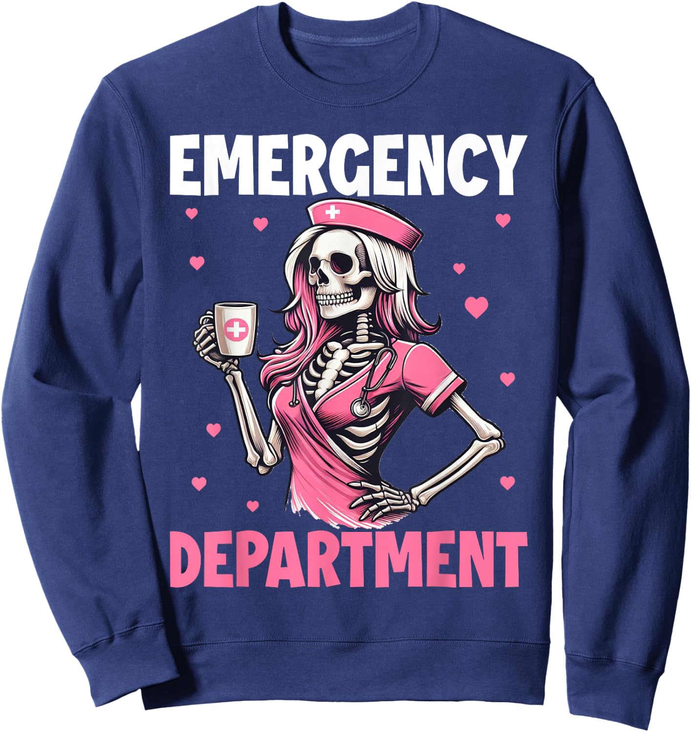 Valentine Er Nurse Emergency Department Room Skeleton Nurse Sweatshirt - Sweatshirt | Navy