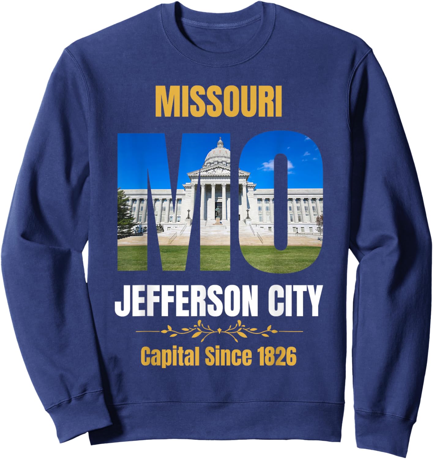 Jefferson City, State Capital of Missouri, Souvenir , -Adults, Black, Small, Short Sleeve Sweatshirt - Sweatshirt | Navy