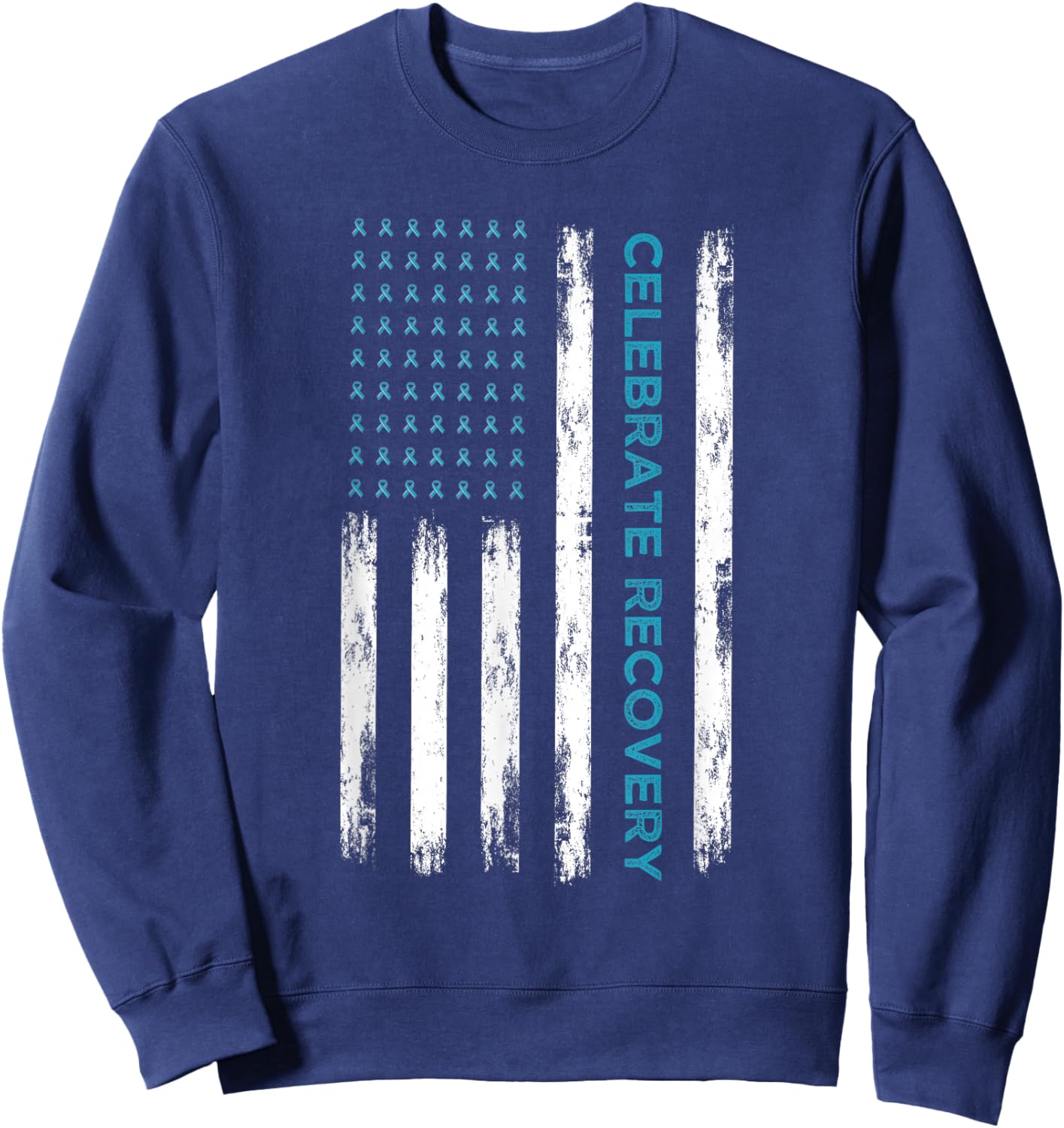 Drug Alcohol Addiction Recovery Celebrate Recovery USA Flag Sweatshirt - Sweatshirt | Navy