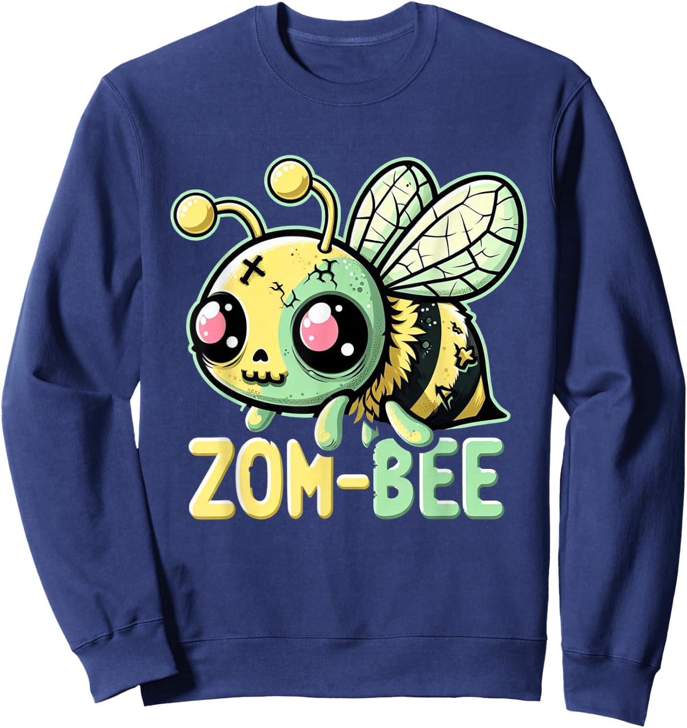 Zom-Bee Adorably Creepy Zombie Bee Cartoon Halloween Sweatshirt - Sweatshirt | Navy