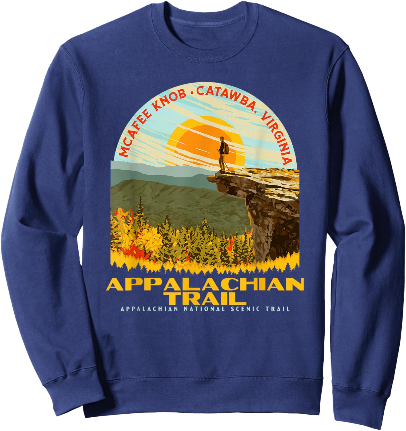 McAfee Knob Overlook Appalachian Trail WPA Style Graphic Sweatshirt - Sweatshirt | Navy